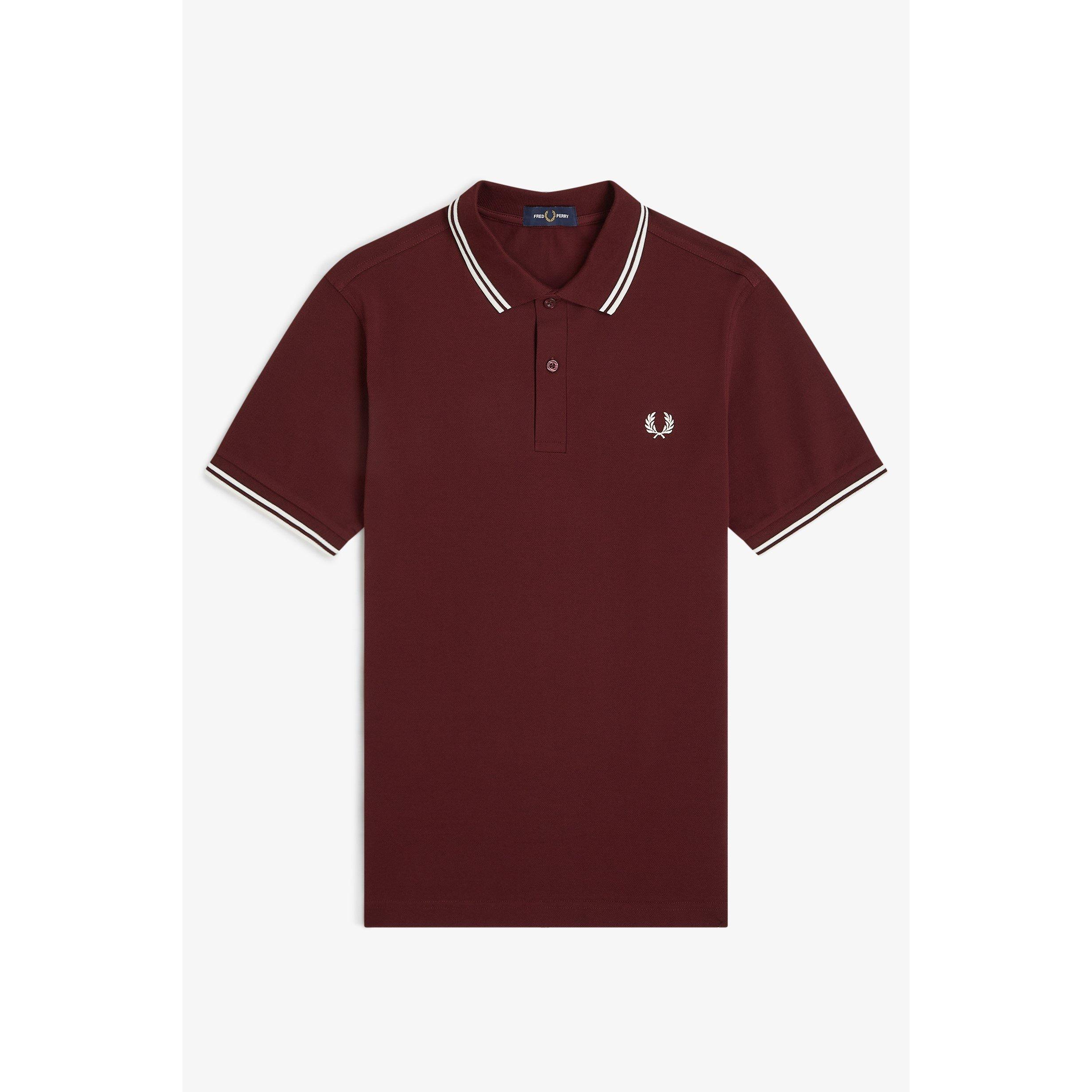 Fred Perry Short Sleeve Twin Tipped Polo Shirt - Oxblood/Ecr 597 - L