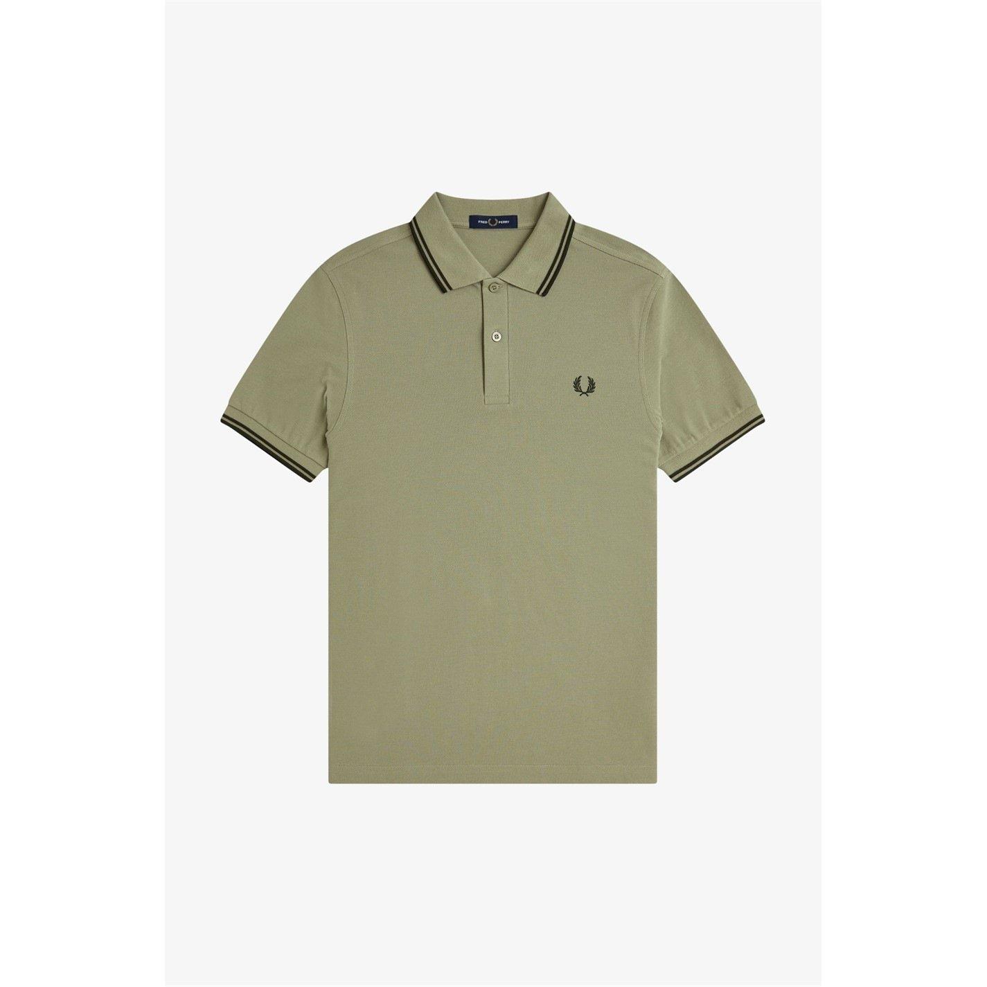 Fred Perry Short Sleeve Twin Tipped Polo Shirt - Olive Mint Y64 - M