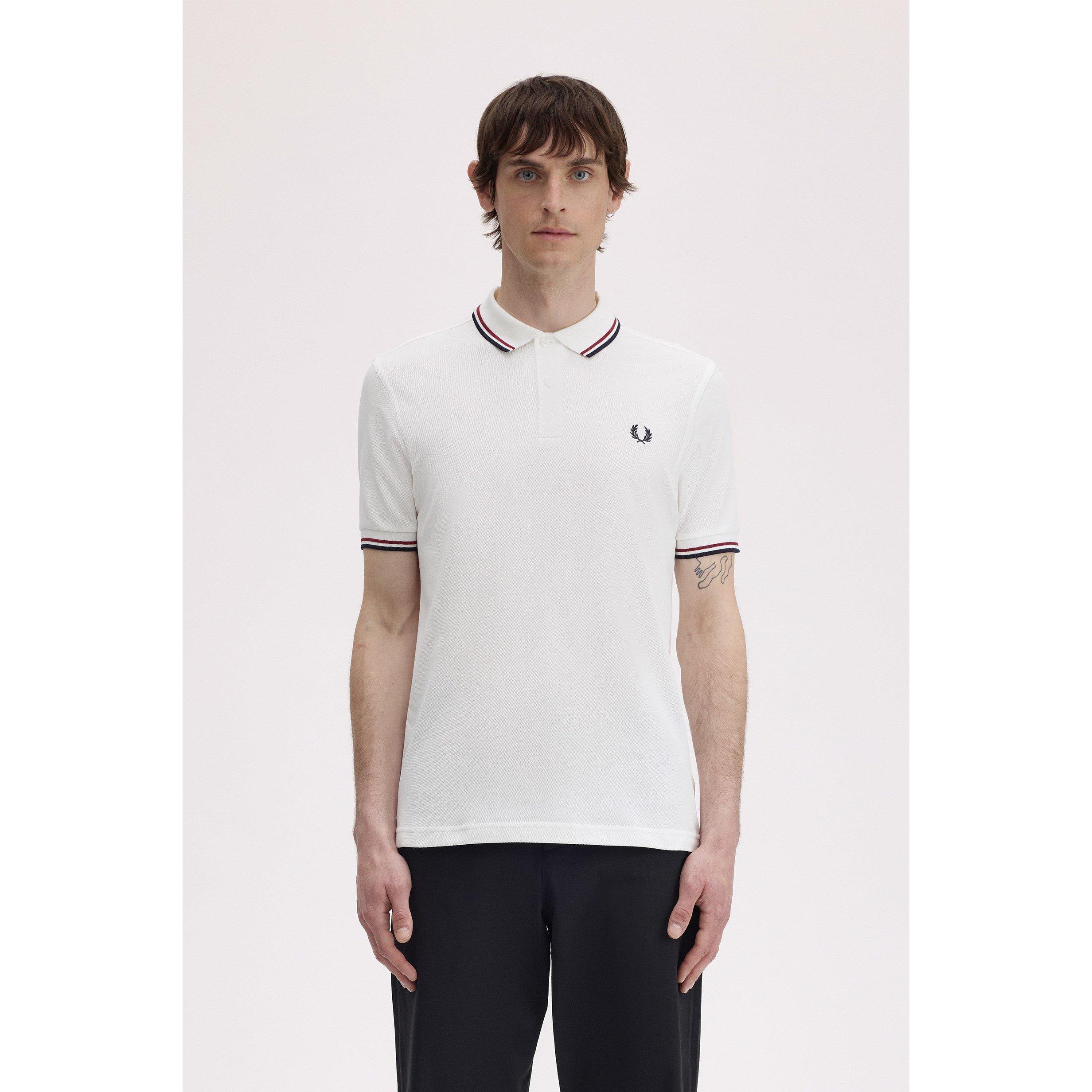 White/Red T60 - Fred Perry - Short Sleeve Twin Tipped Polo Shirt - 3