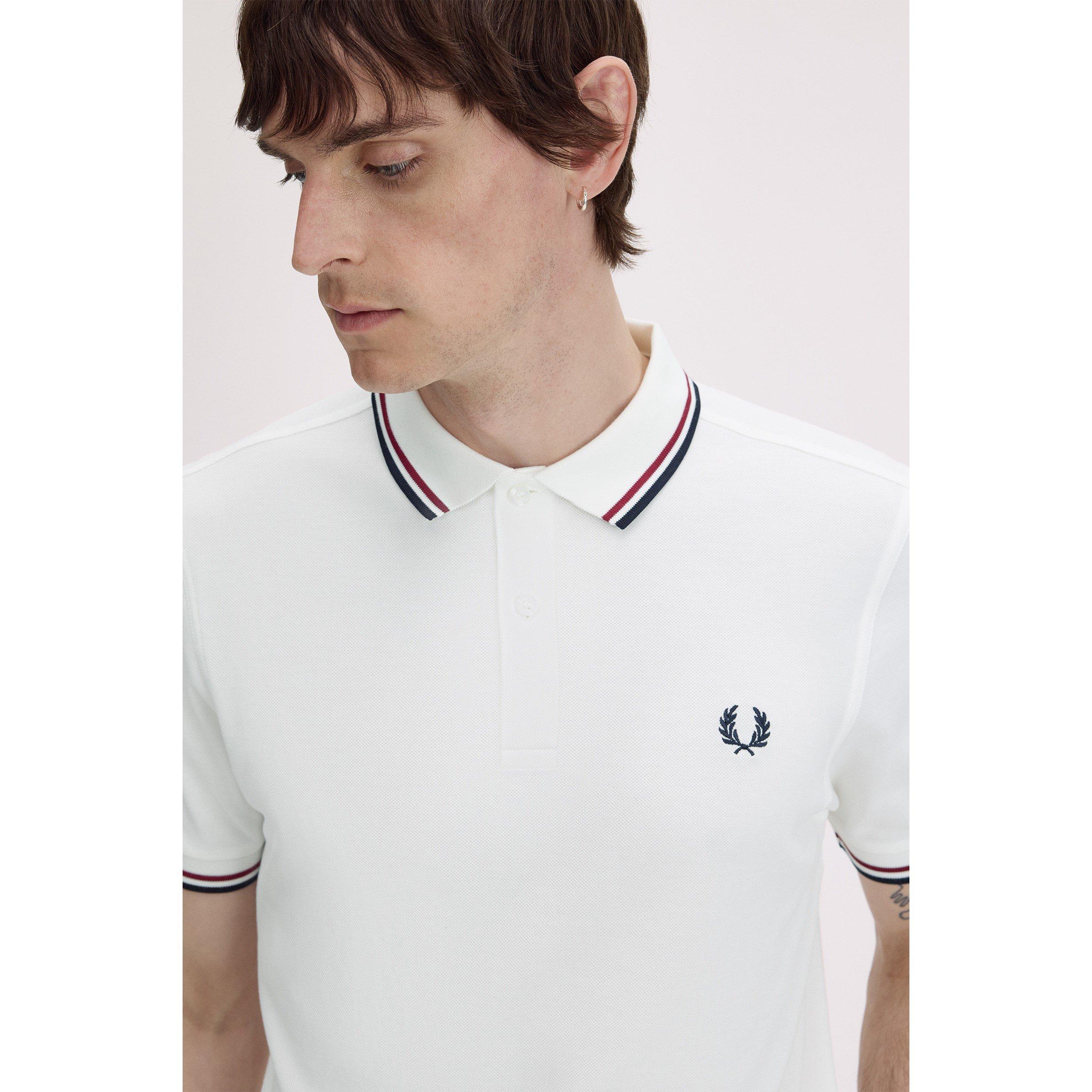 White/Red T60 - Fred Perry - Short Sleeve Twin Tipped Polo Shirt - 5