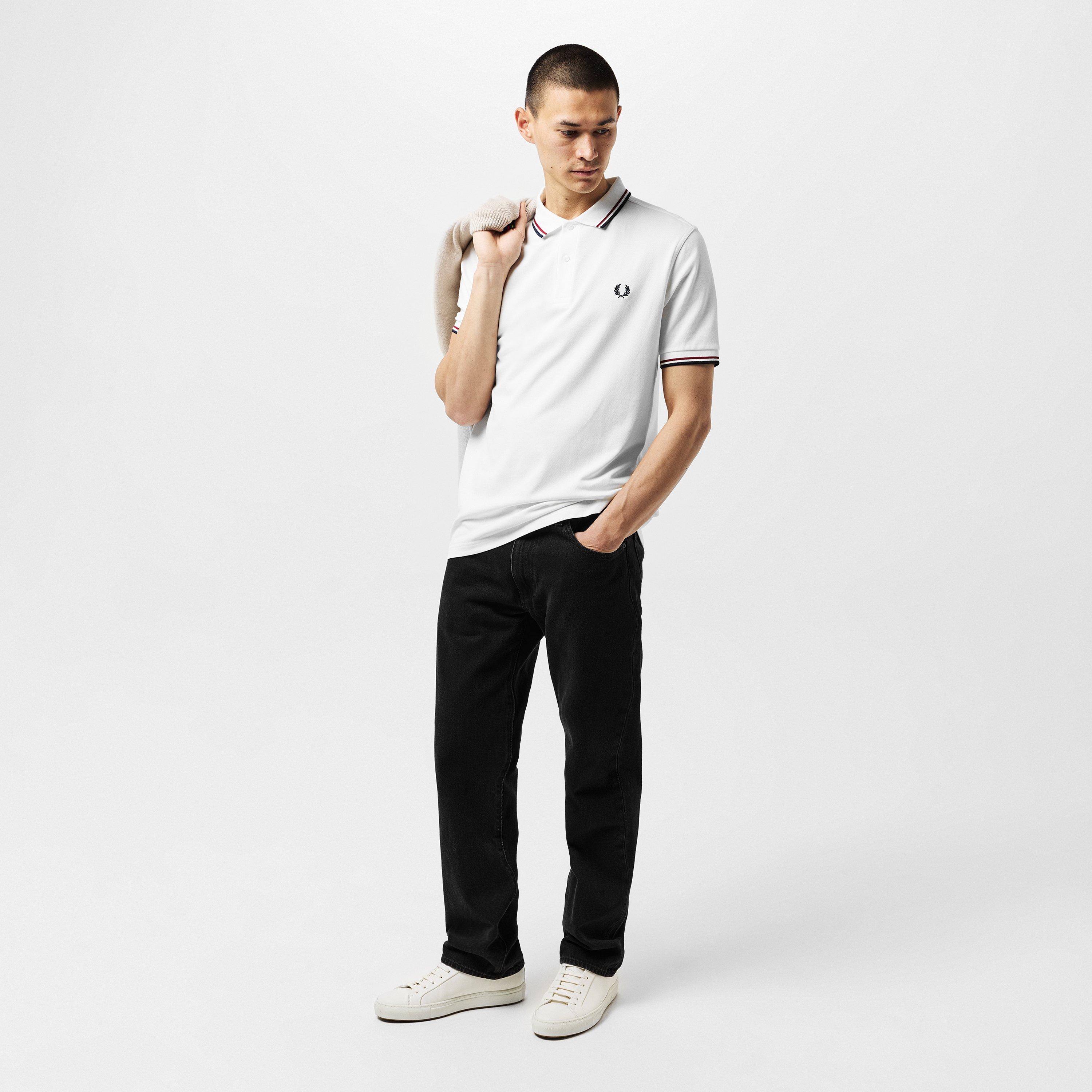 White/Red T60 - Fred Perry - Short Sleeve Twin Tipped Polo Shirt - 6