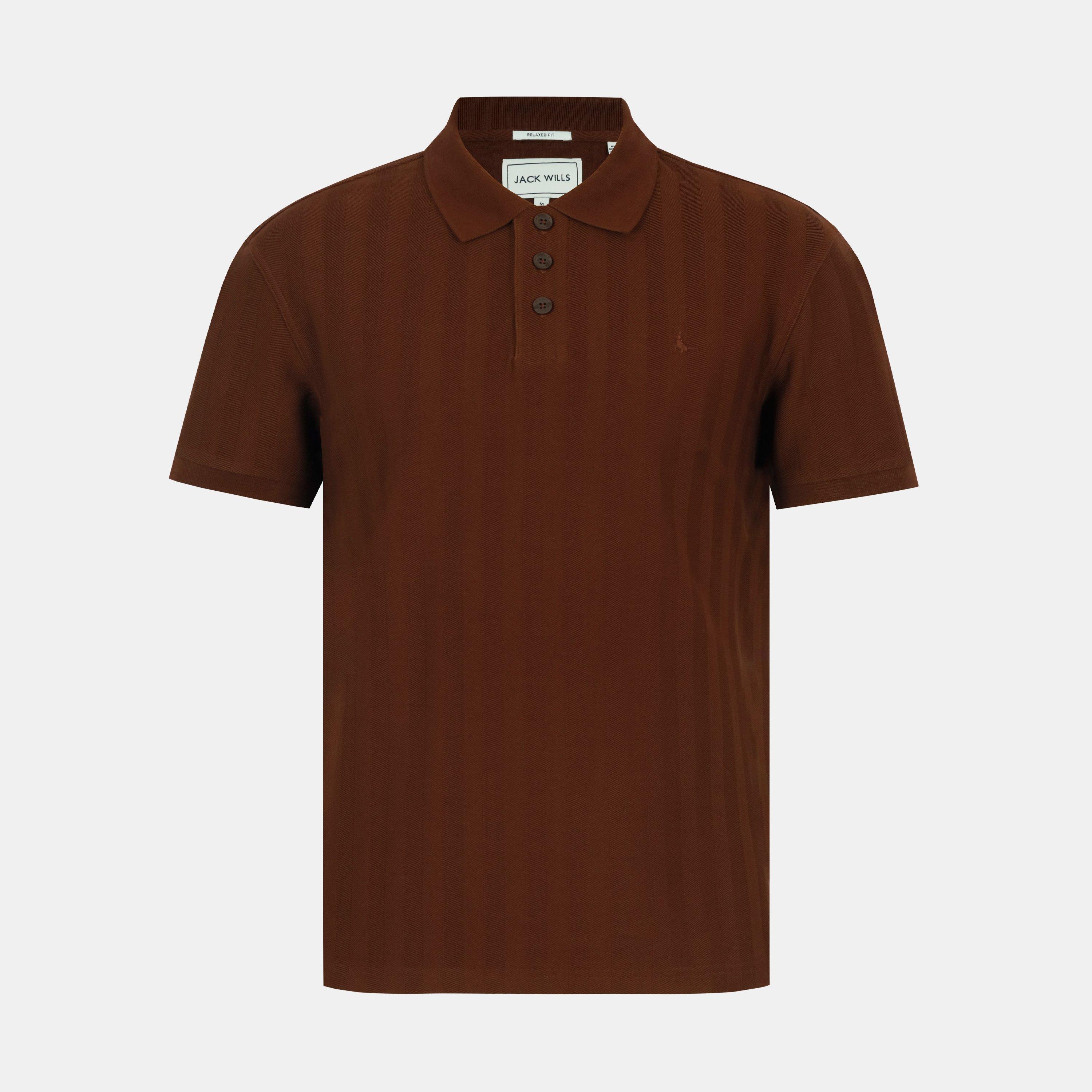 Chocolate - Jack Wills - Men's Herringbone Cotton Short Sleeve Polo Shirt - 1