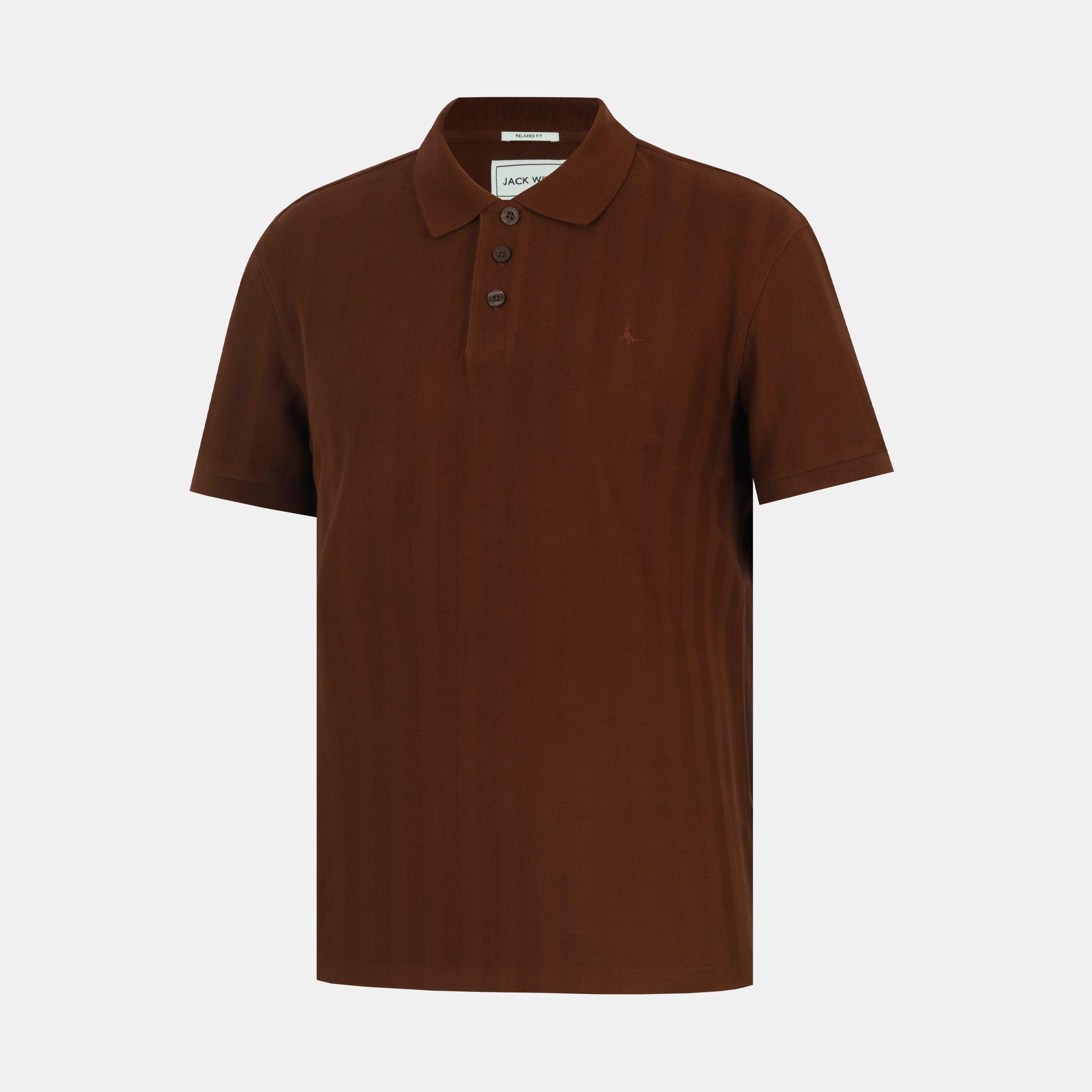 Chocolate - Jack Wills - Men's Herringbone Cotton Short Sleeve Polo Shirt - 2