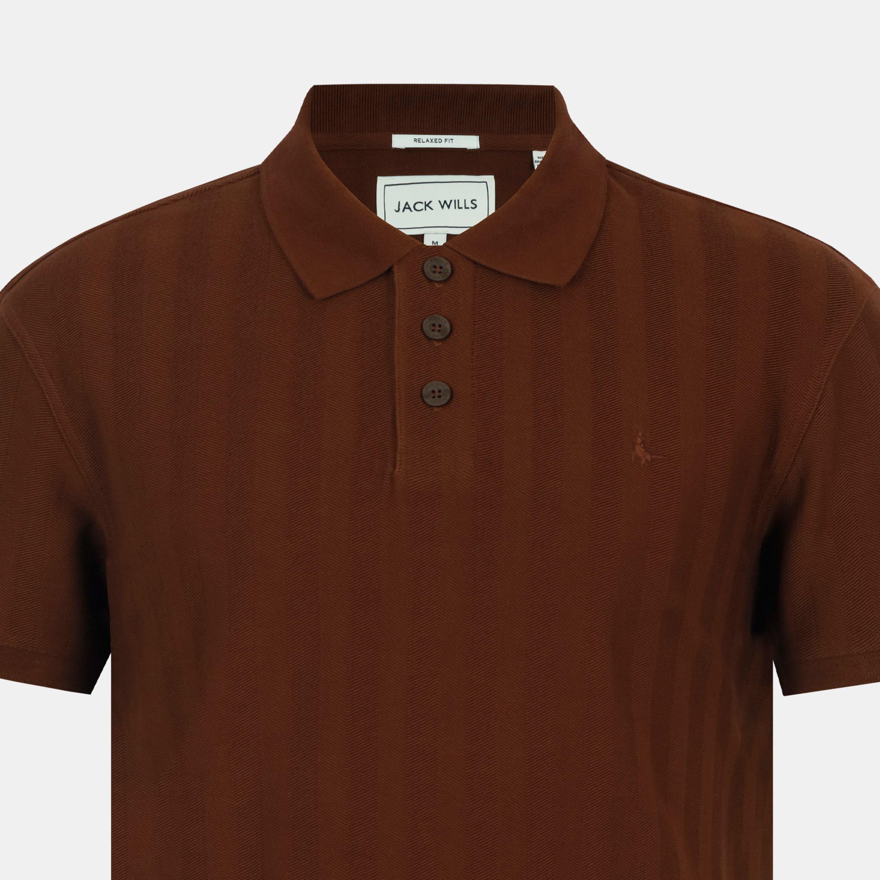 Chocolate - Jack Wills - Men's Herringbone Cotton Short Sleeve Polo Shirt - 4