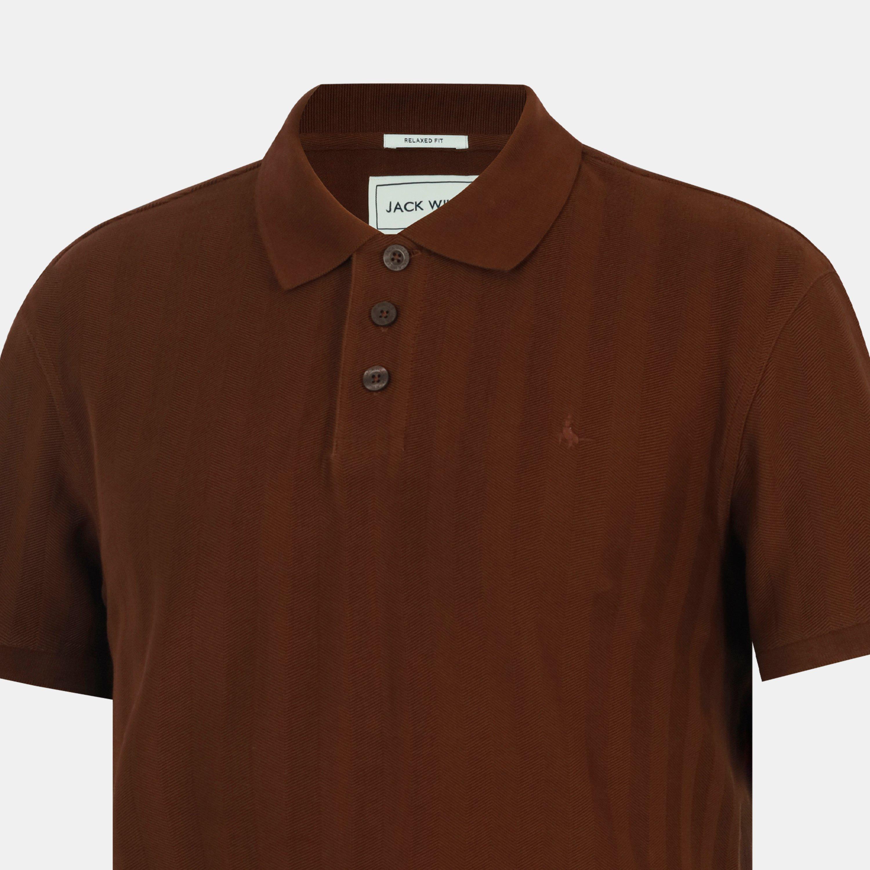 Chocolate - Jack Wills - Men's Herringbone Cotton Short Sleeve Polo Shirt - 5