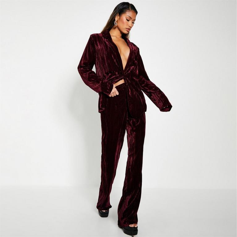Bourgogne - I Saw It First - ISAWITFIRST Textured Velvet Straight Leg Trousers - 1