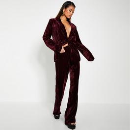 I Saw It First ISAWITFIRST Textured Velvet Straight Leg Trousers