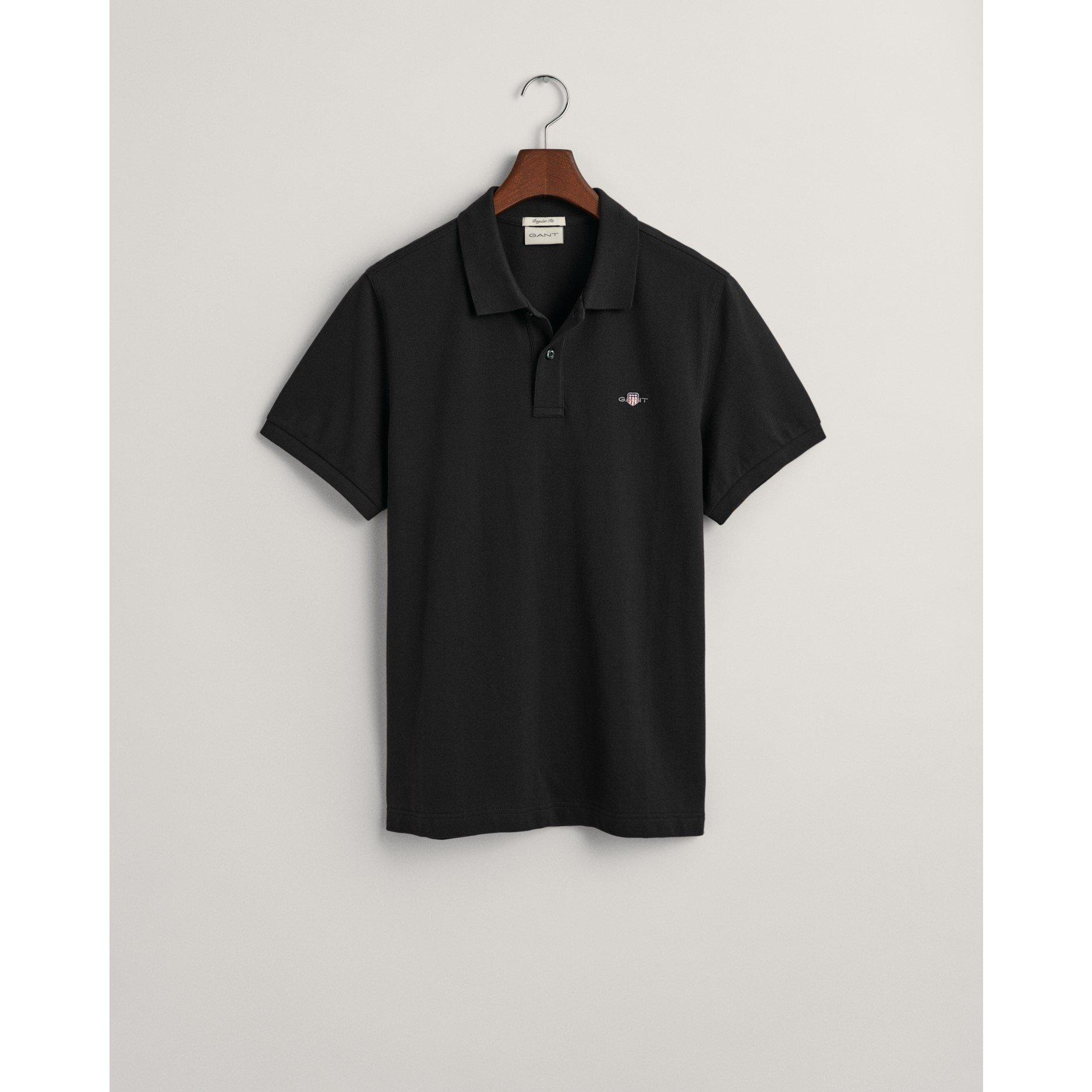 Gant Shield Pique Polo Shirt - Black 005 - XL