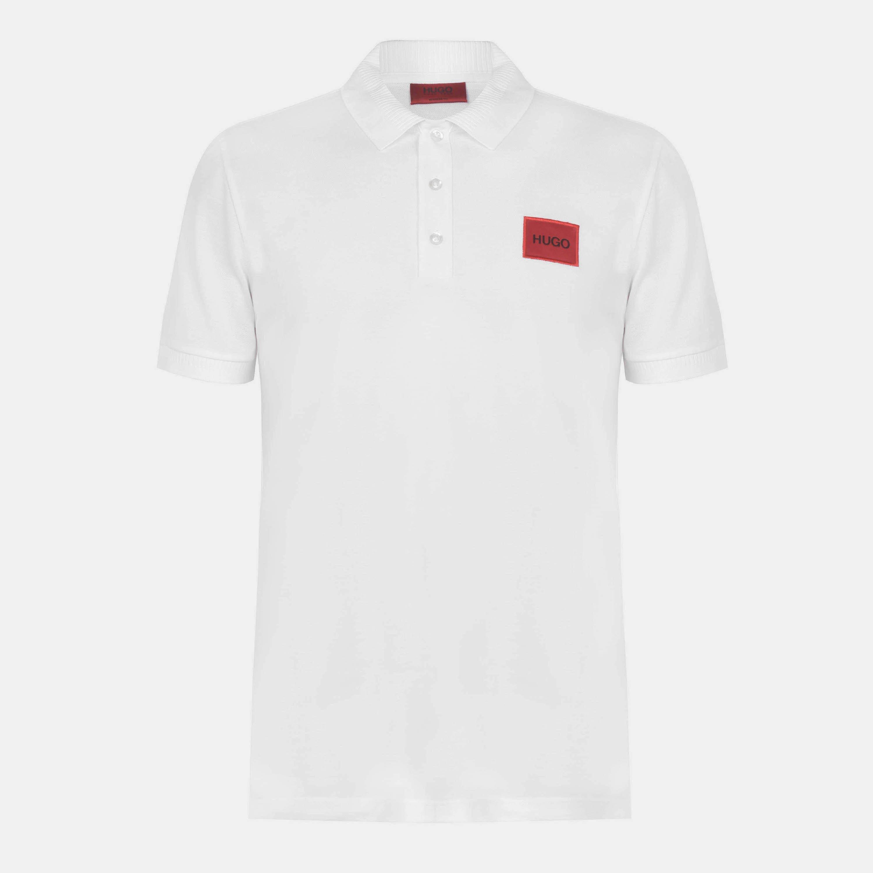Hugo Mens HUGO Deruso Short Sleeve Polo Shirt with Logo Detail and Ribbed Collar - Premium Cotton - White 100 - Size 2XL