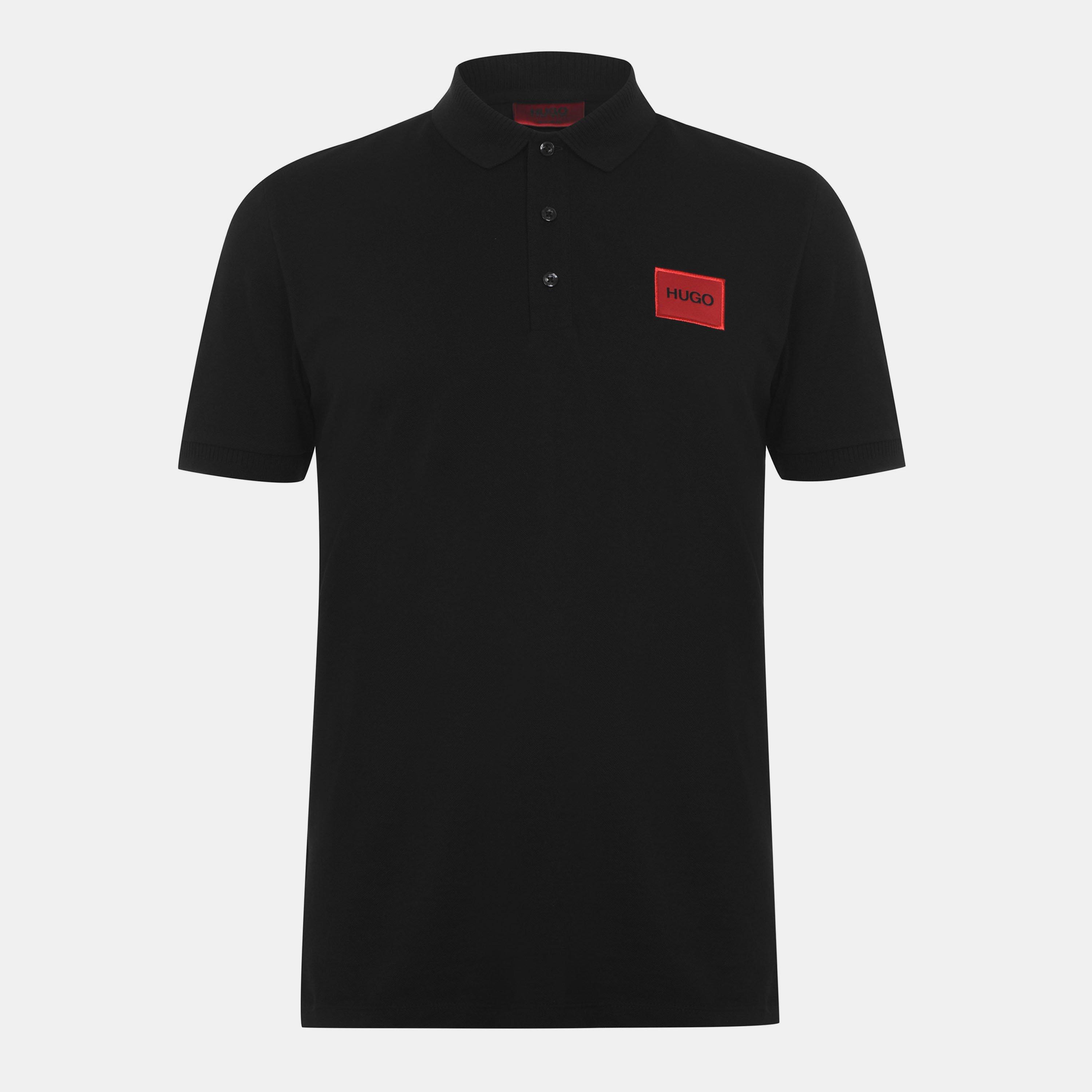 Hugo Mens HUGO Deruso Short Sleeve Polo Shirt with Logo Detail and Ribbed Collar - Premium Cotton - Black 001 - Size 2XL