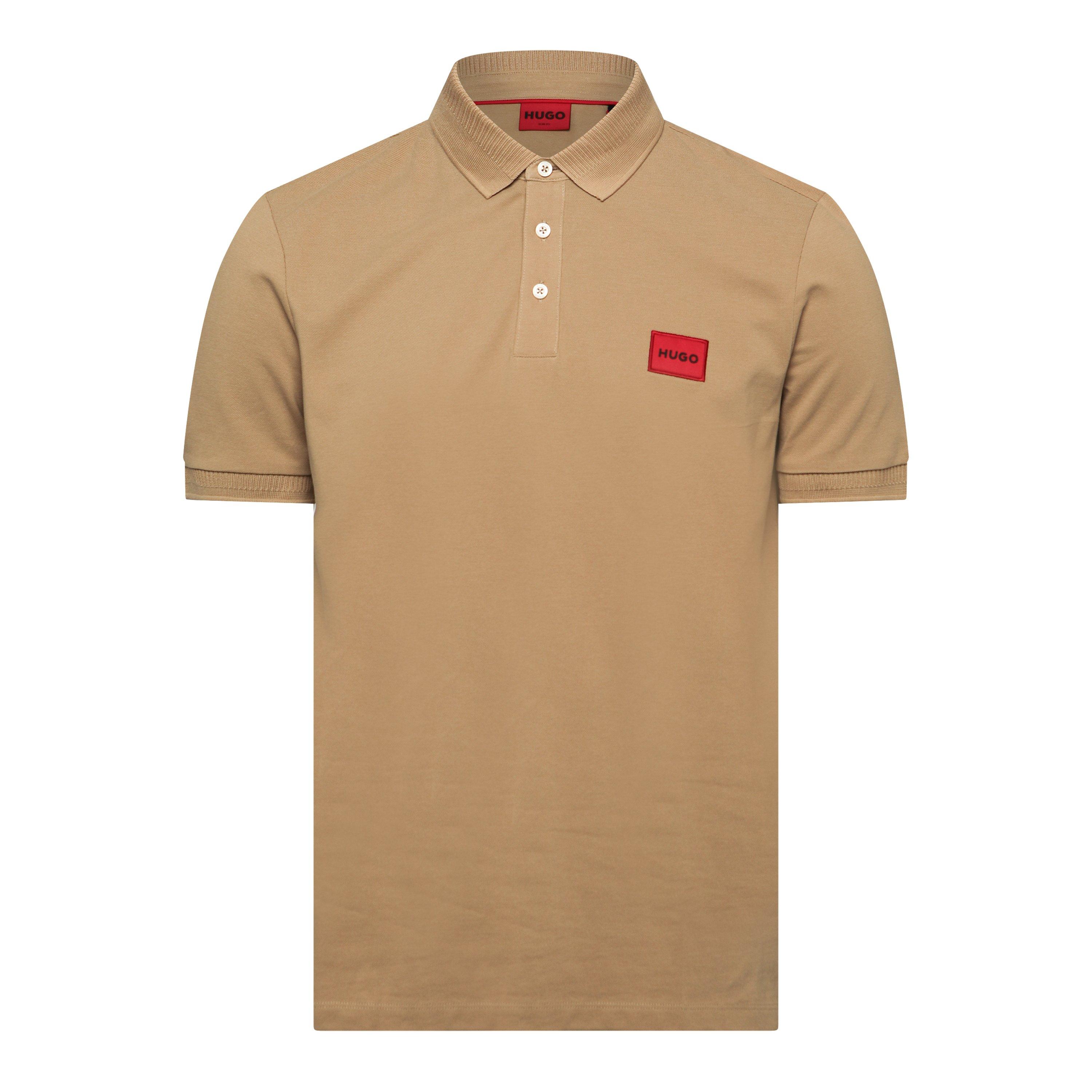Hugo Mens HUGO Deruso Short Sleeve Polo Shirt with Logo Detail and Ribbed Collar - Premium Cotton - Medium Beige - XL