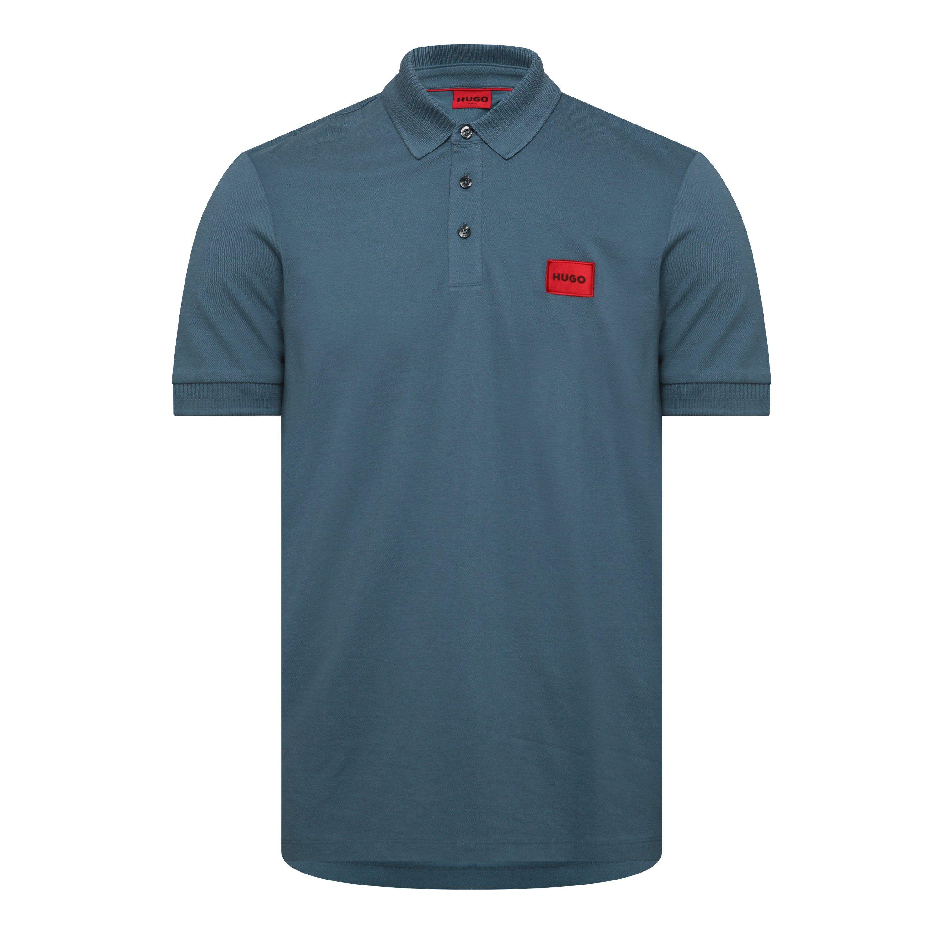 Hugo Mens HUGO Deruso Short Sleeve Polo Shirt with Logo Detail and Ribbed Collar - Premium Cotton - Open Blue - Size 2XL