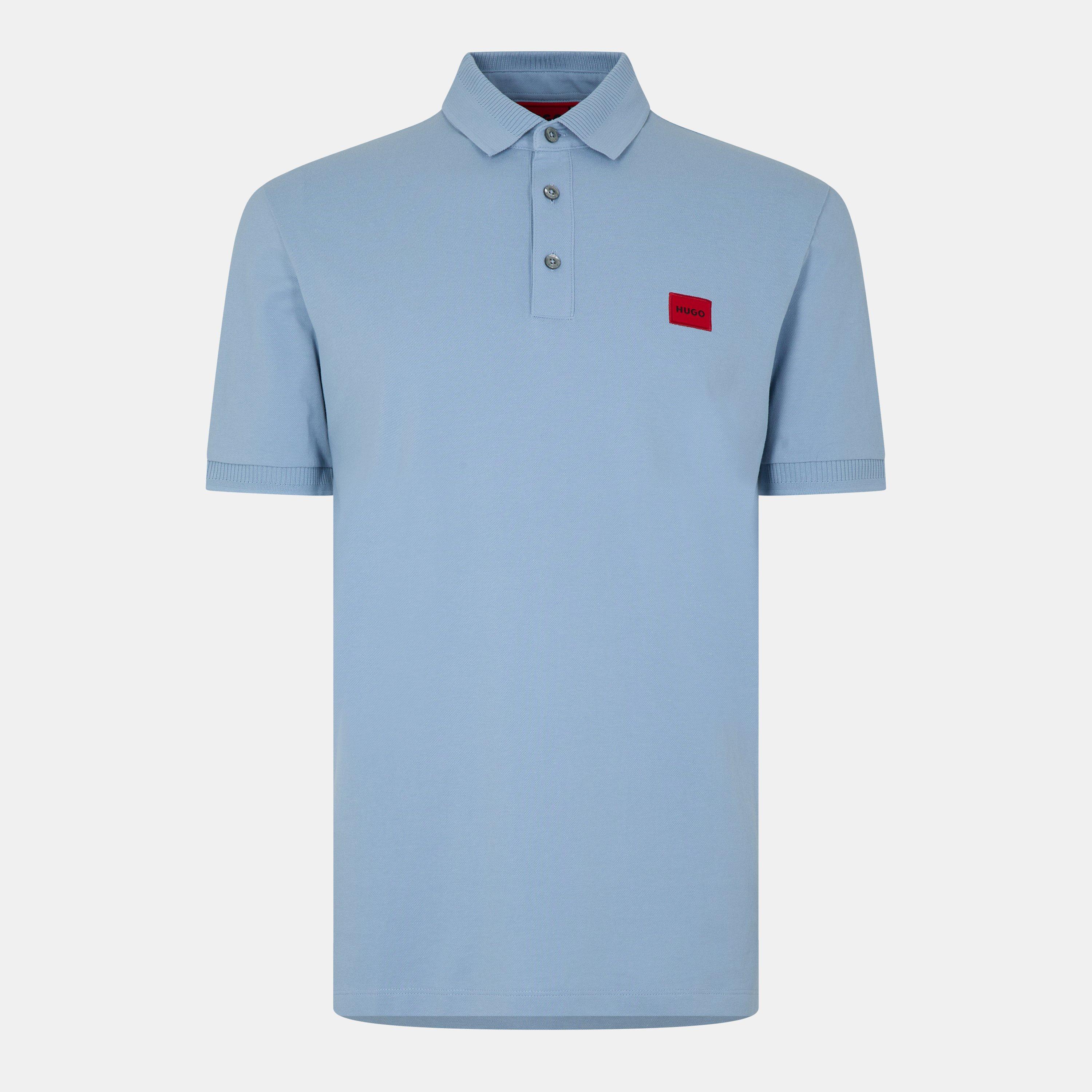 Hugo Mens HUGO Deruso Short Sleeve Polo Shirt with Logo Detail and Ribbed Collar - Premium Cotton - Open Blue 483 - Size 2XL