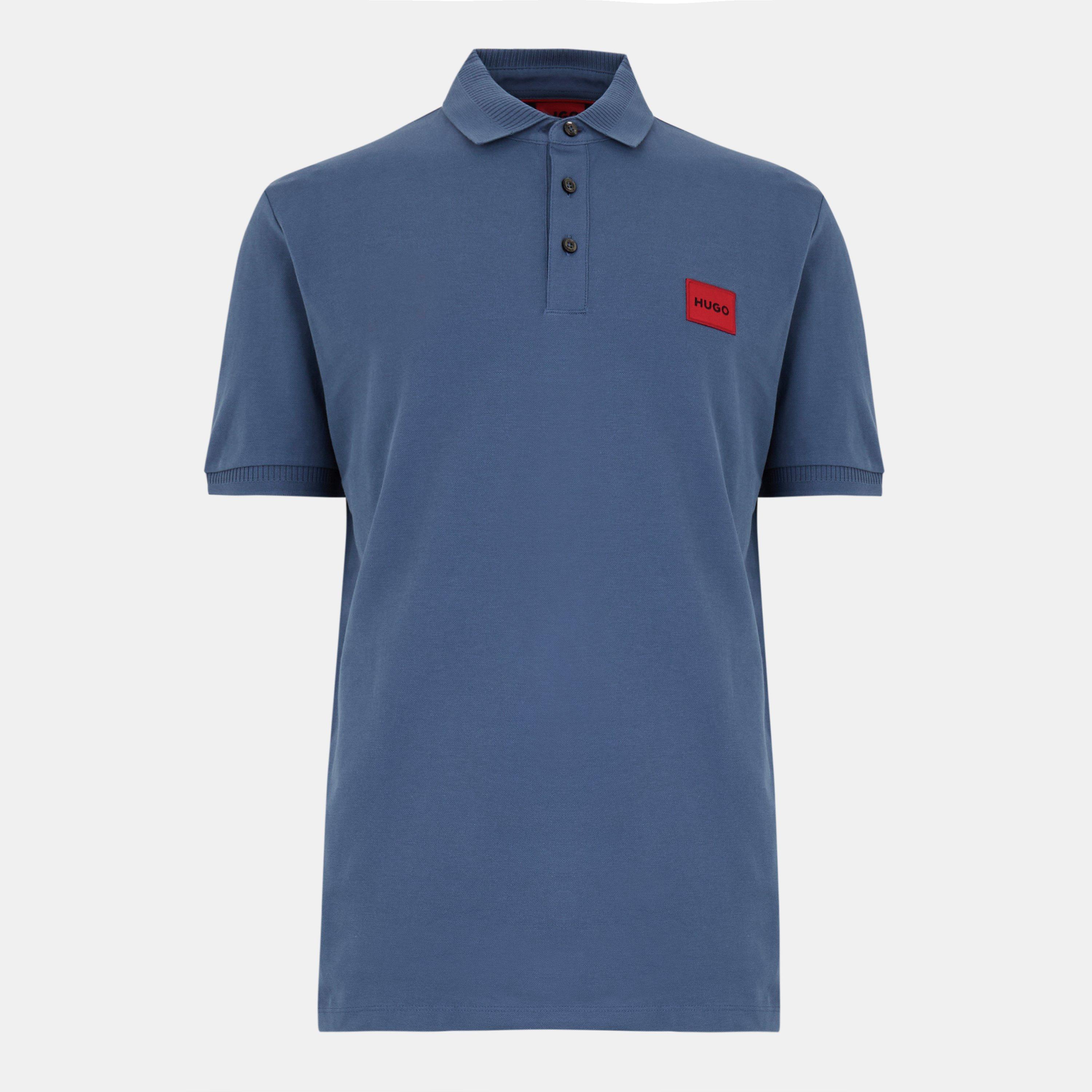 Hugo Mens HUGO Deruso Short Sleeve Polo Shirt with Logo Detail and Ribbed Collar - Premium Cotton - Medium Blue 427 - XS
