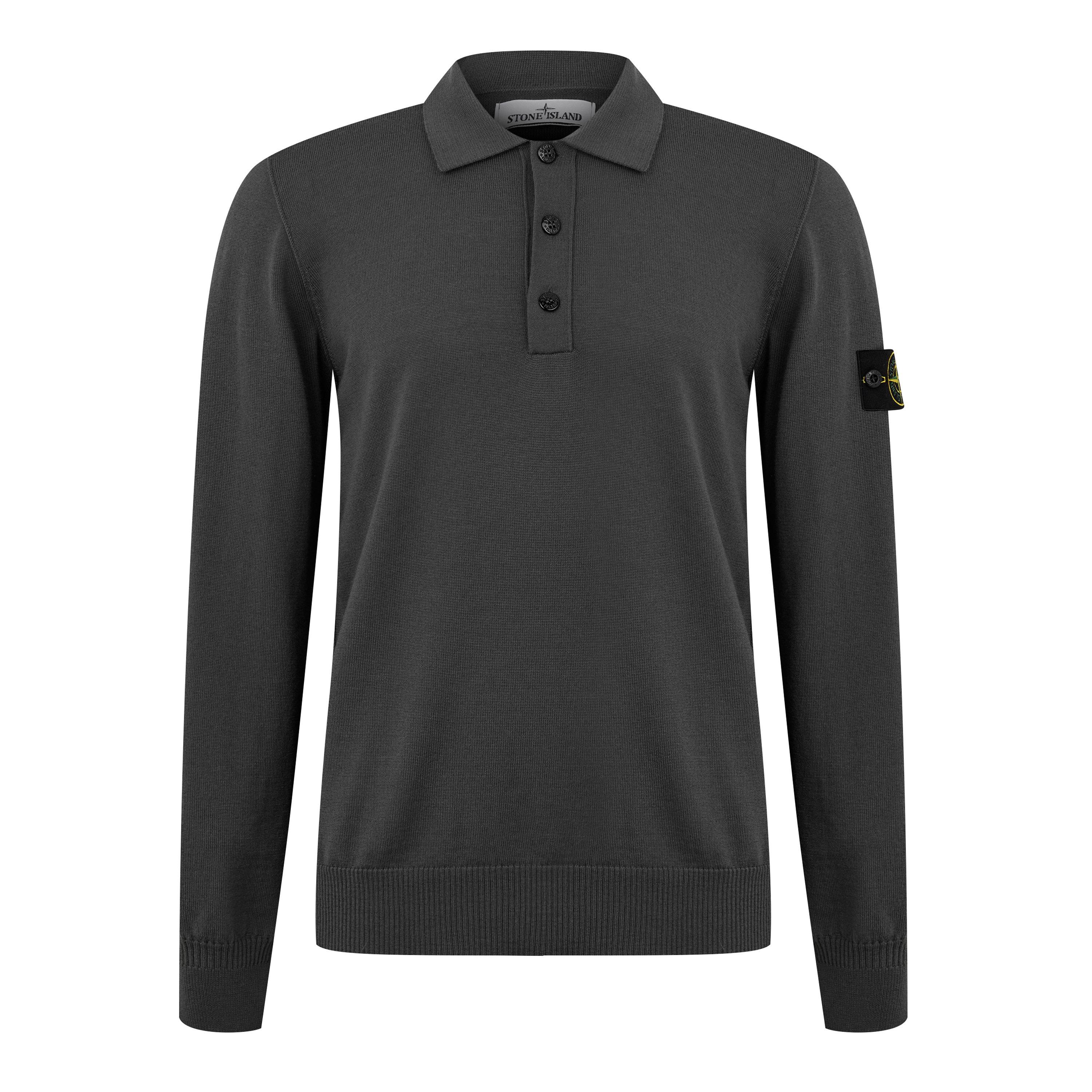 Stone Island Button Wool Polo Shirt - Piombo V0062 - S
