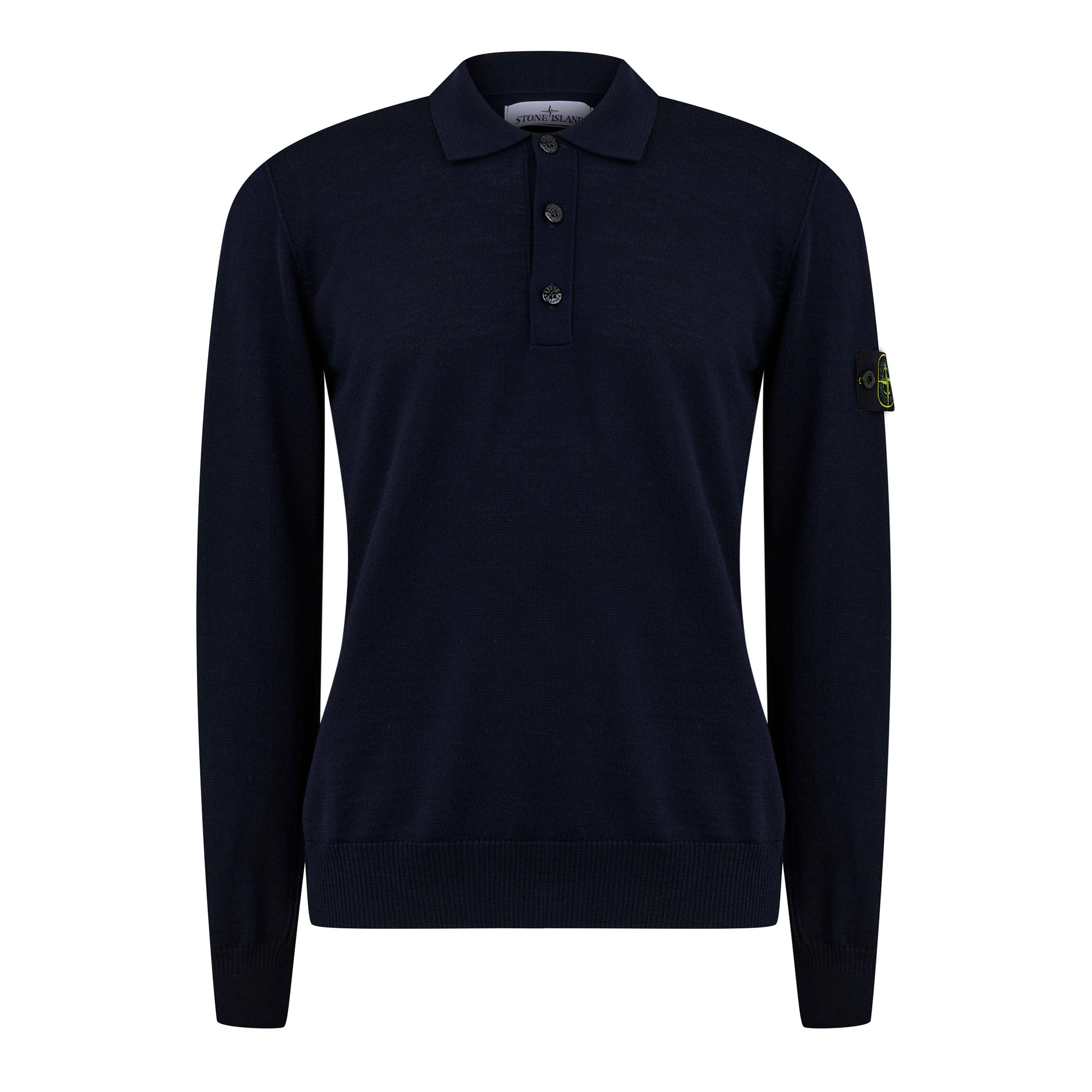 Stone Island Button Wool Polo Shirt - Blu V0020 - S