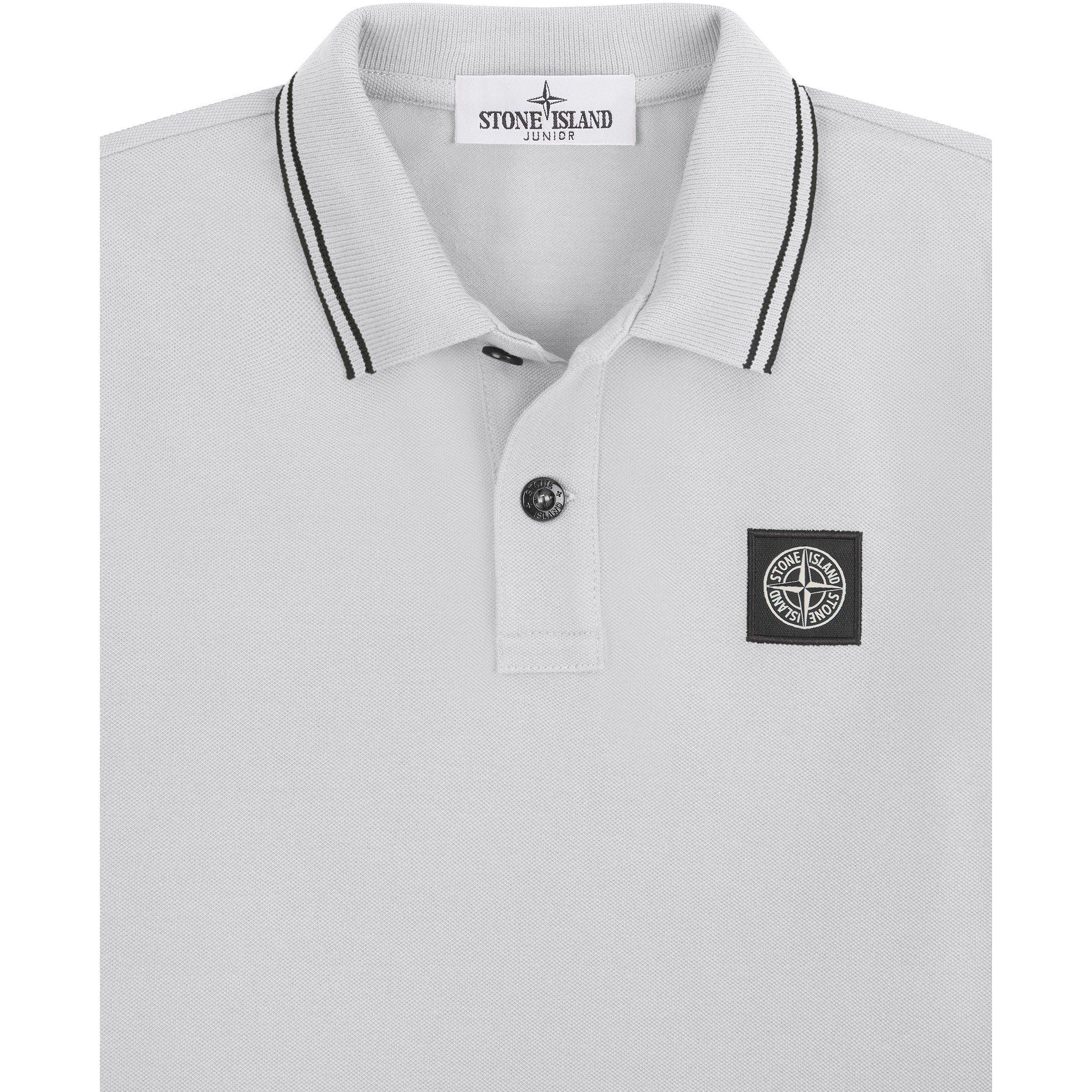 White V1001 - Stone Island - Boys' Logo Cotton Tipped Polo Shirt - 3