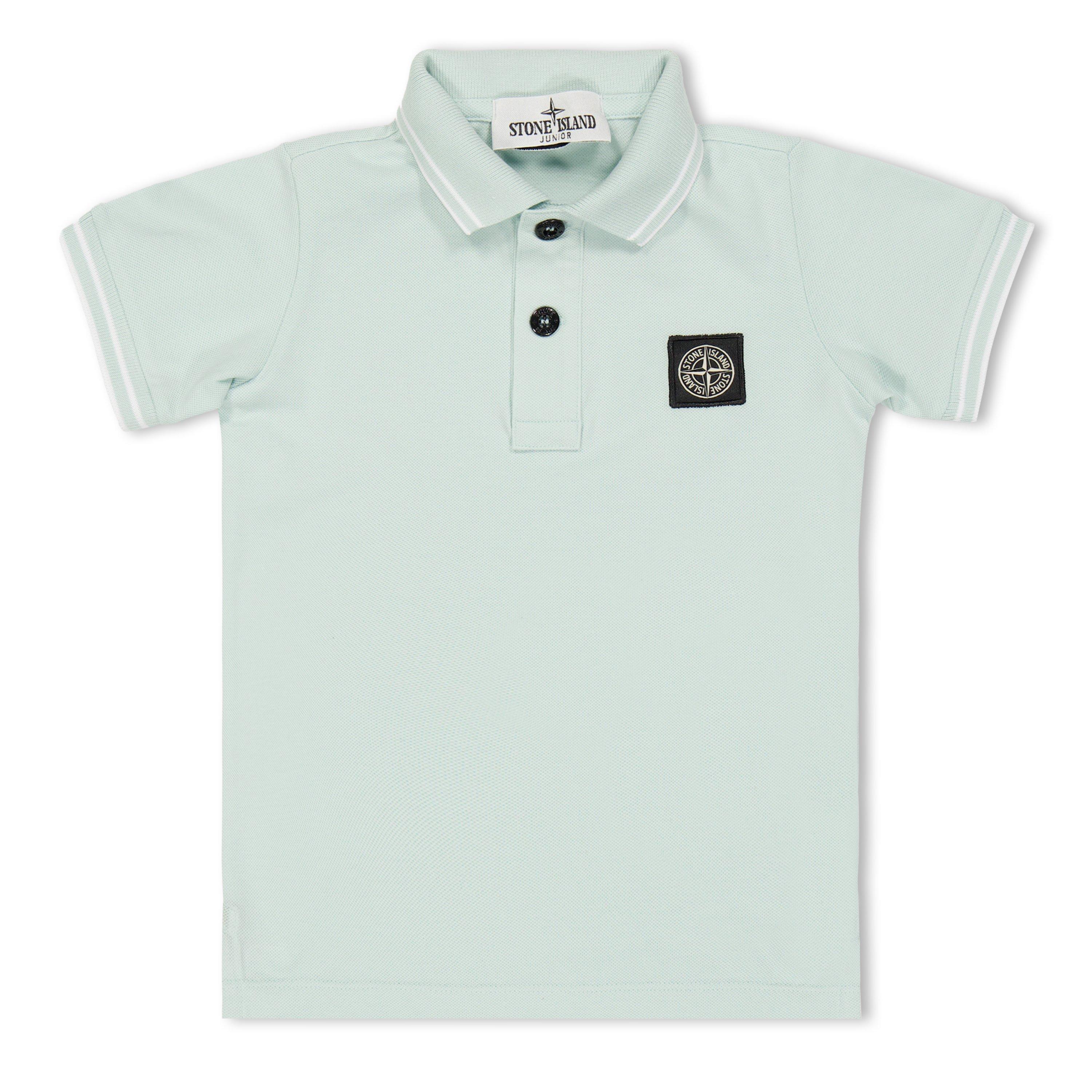 Stone Island Boys' Logo Cotton Tipped Polo Shirt - Sky Blue V0041 - Size 14 Yrs