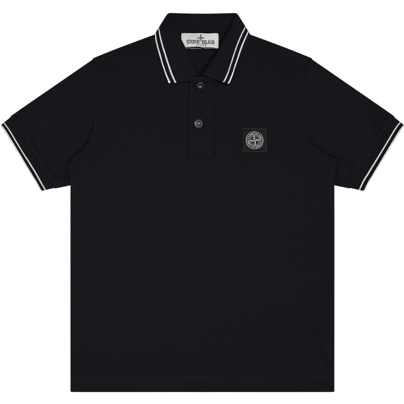 Navy V0020 - Stone Island - Boys' Logo Cotton Tipped Polo Shirt - 1