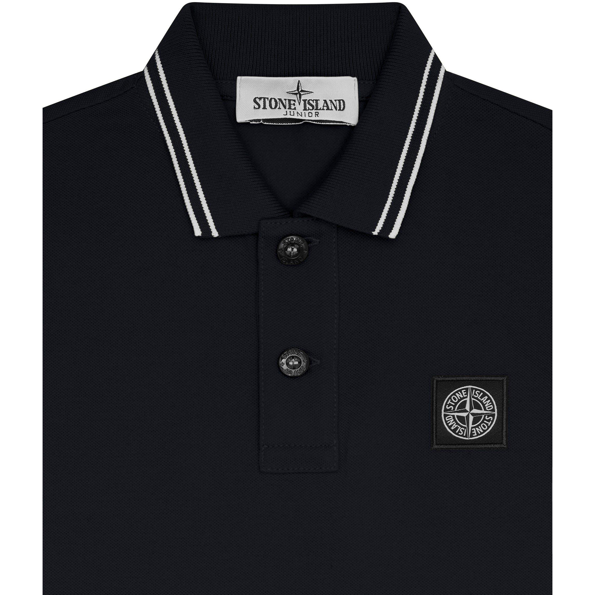 Navy V0020 - Stone Island - Boys' Logo Cotton Tipped Polo Shirt - 3