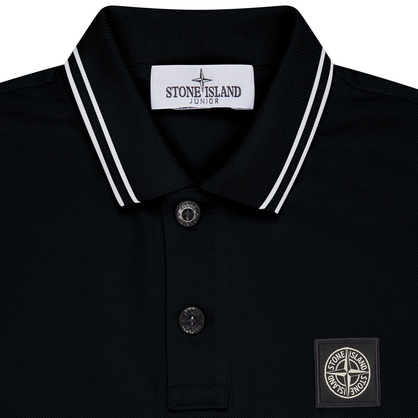 Navy V0020 - Stone Island - Boys' Logo Cotton Tipped Polo Shirt - 5