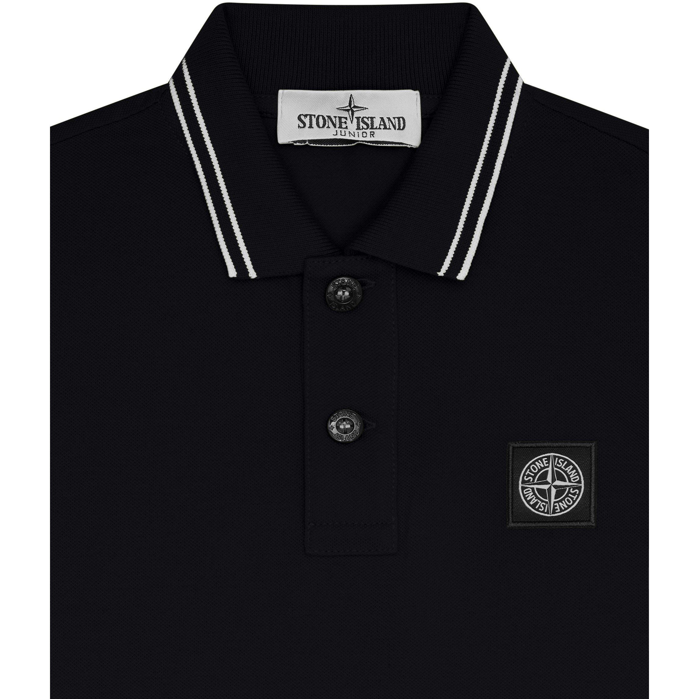 Black V0029 - Stone Island - Boys' Logo Cotton Tipped Polo Shirt - 3