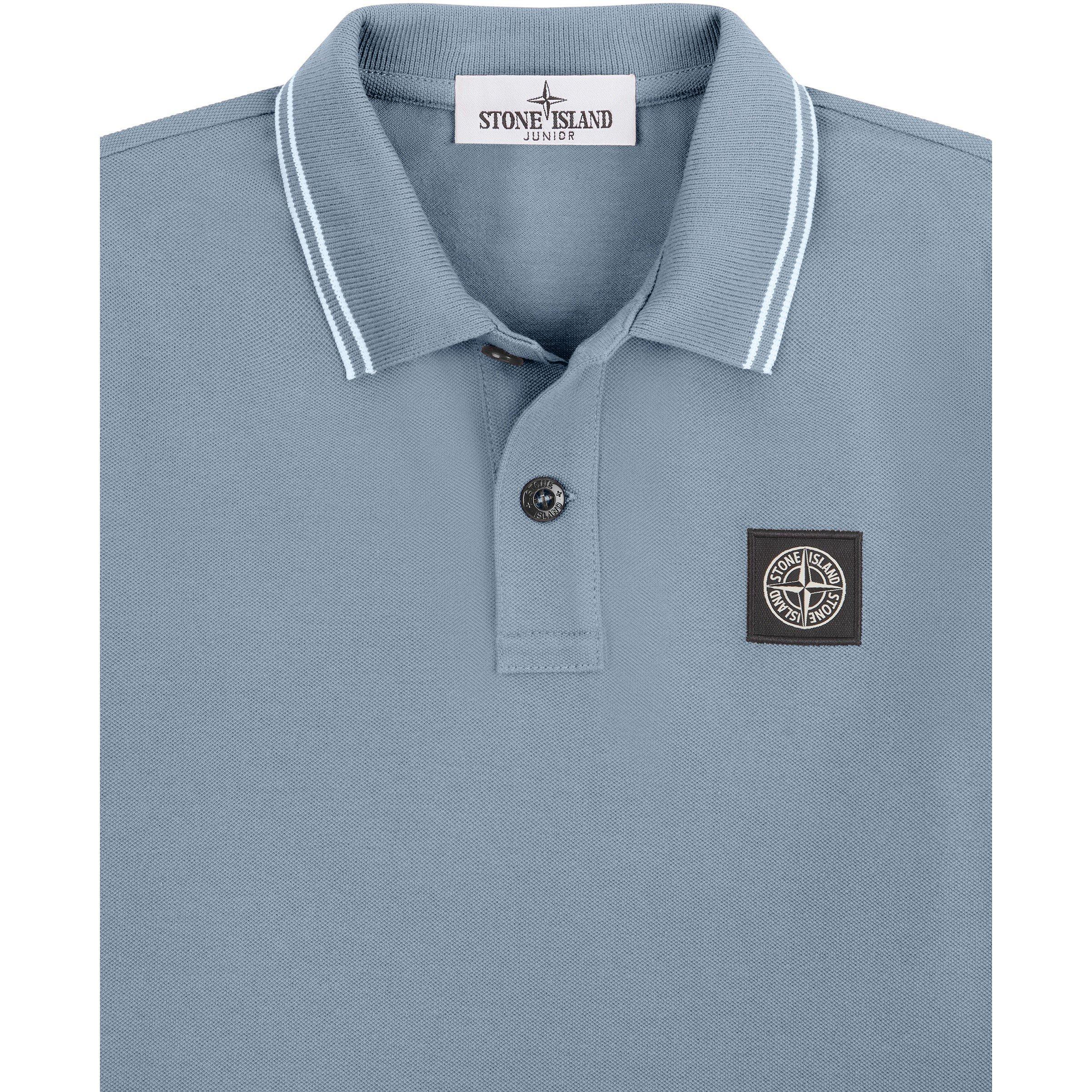 Azzuro V0040 - Stone Island - Boys' Logo Cotton Tipped Polo Shirt - 3