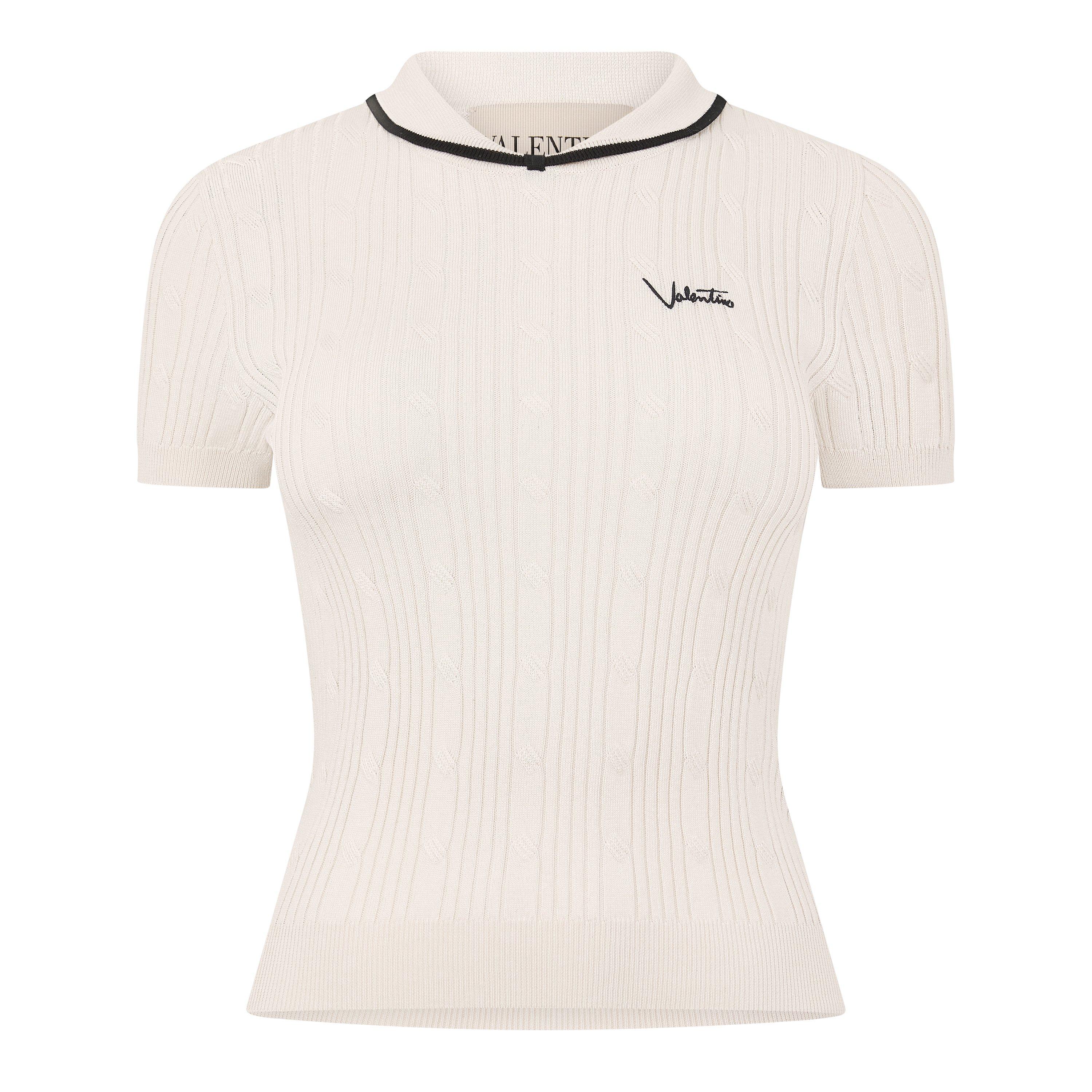 Valentino Val Cropped Polo Ld63 - Milk Foam - Size 8 (XS)