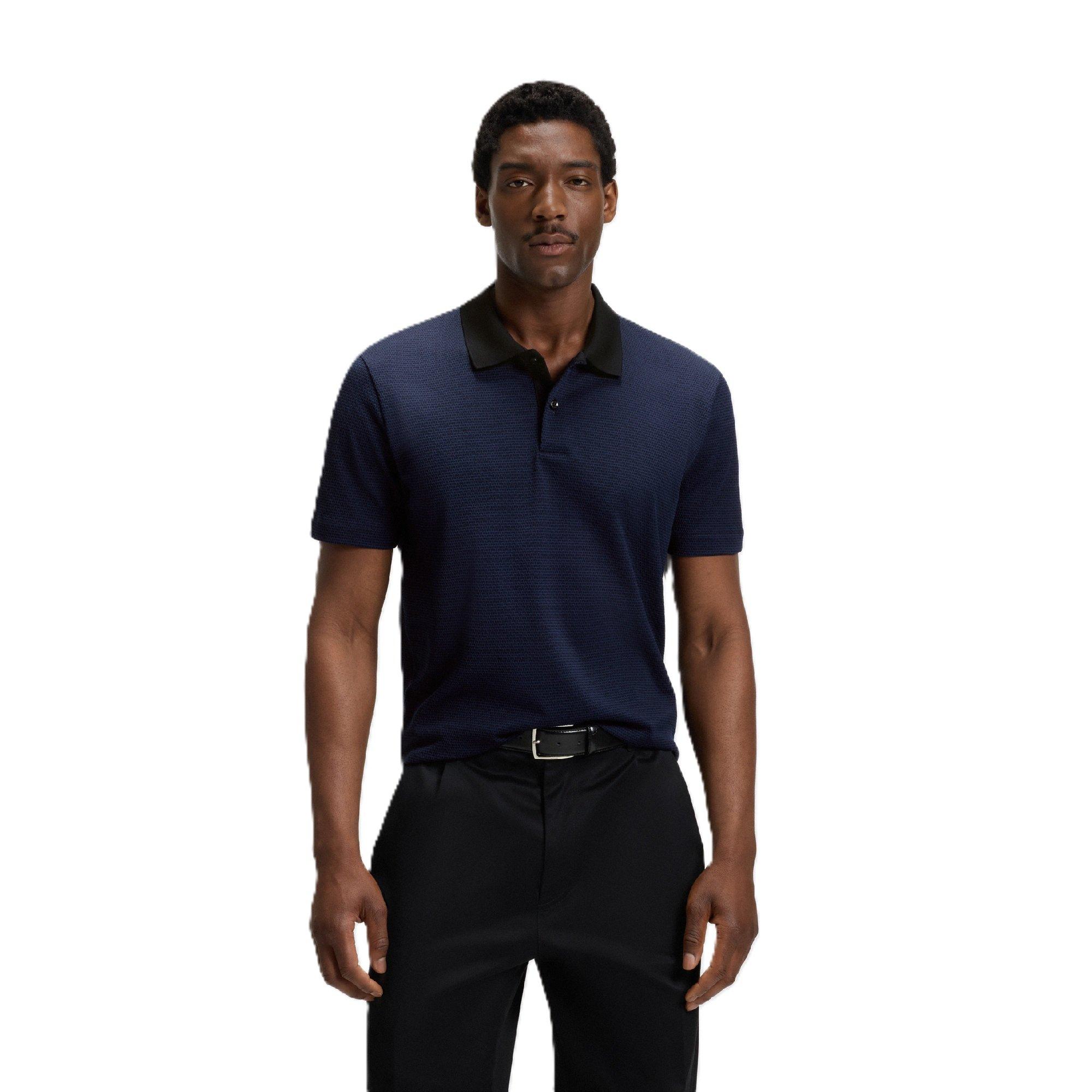 Dark Blue - Boss - Mens BOSS Short Sleeve Polo Shirt with Ribbed Collar (C Parlay) - 2
