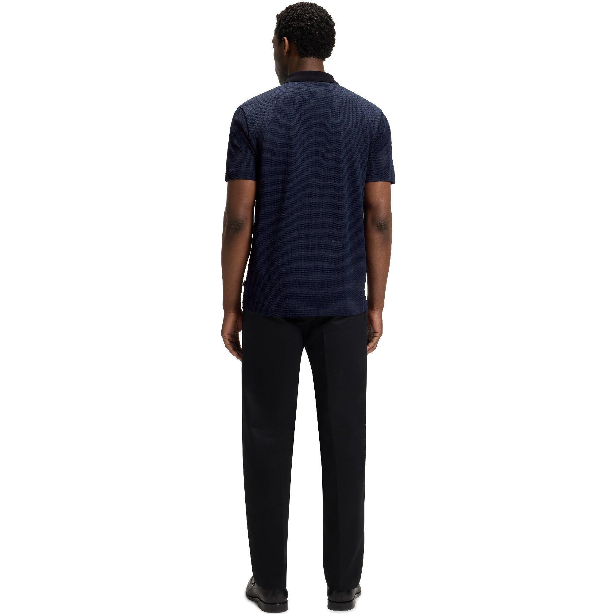 Dark Blue - Boss - Mens BOSS Short Sleeve Polo Shirt with Ribbed Collar (C Parlay) - 3