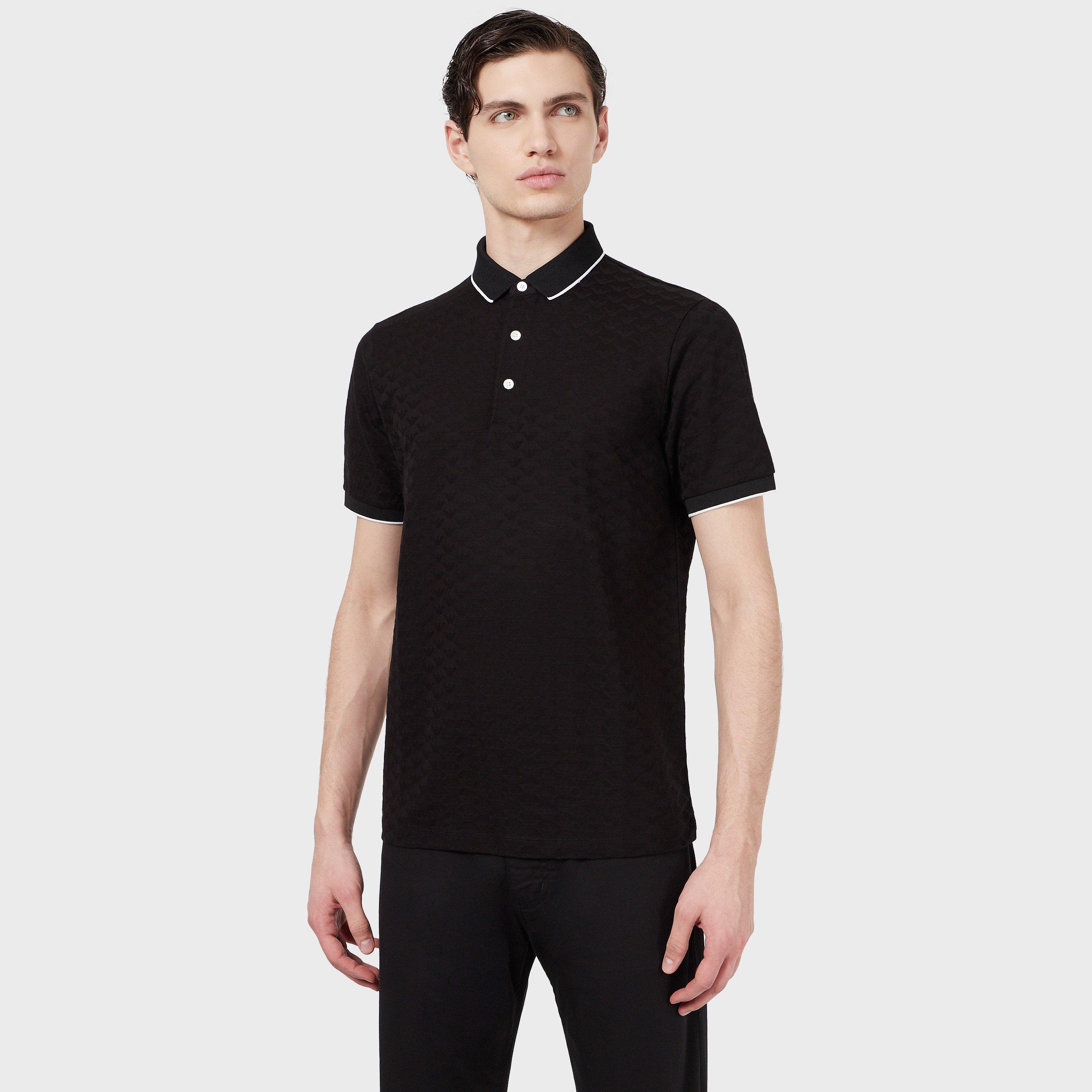 Black 0999 - Emporio Armani - Men's All-Over Eagle Short Sleeve Polo Shirt - 1
