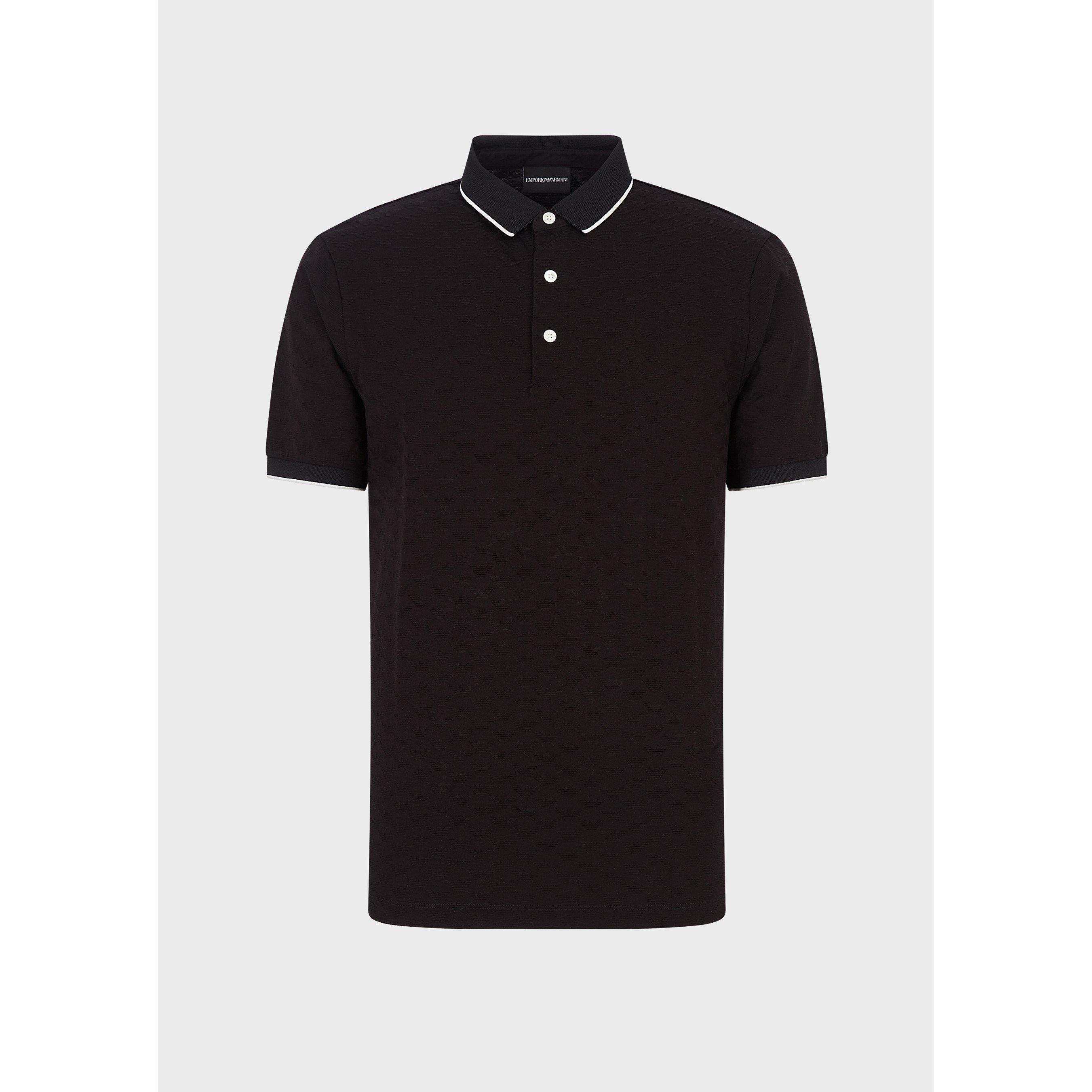 Black 0999 - Emporio Armani - Men's All Over Eagle Cotton Short Sleeve Polo Shirt - 4