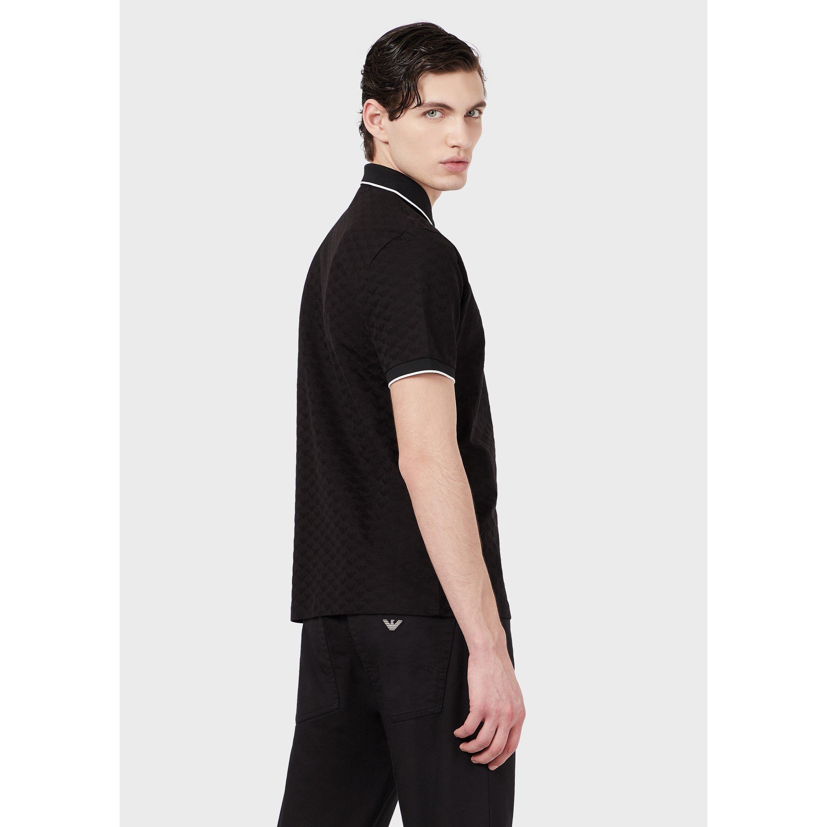 Black 0999 - Emporio Armani - Men's All Over Eagle Cotton Short Sleeve Polo Shirt - 3