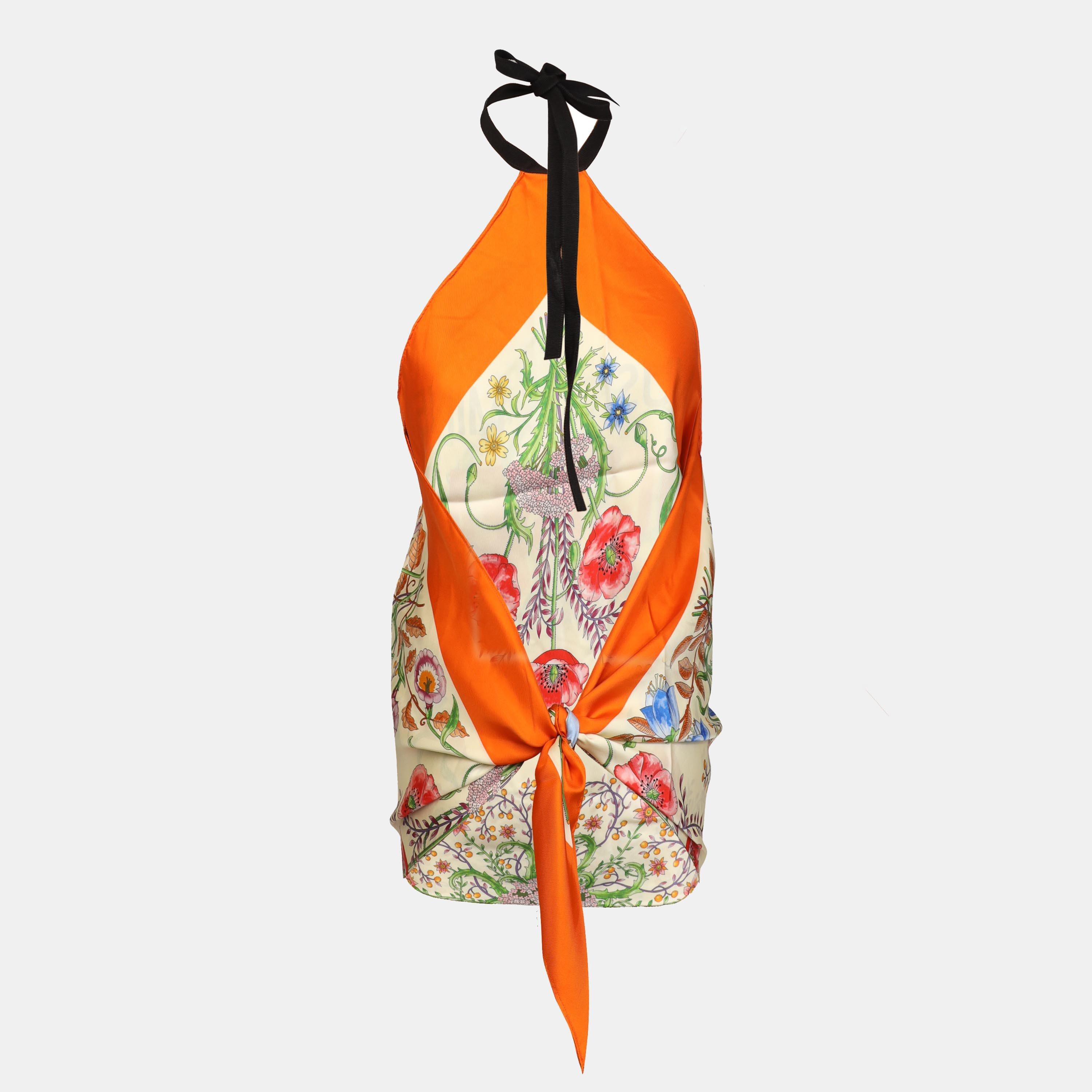 Cream/Orange - Gucci - Women's Long Sleeve Blouse - 2