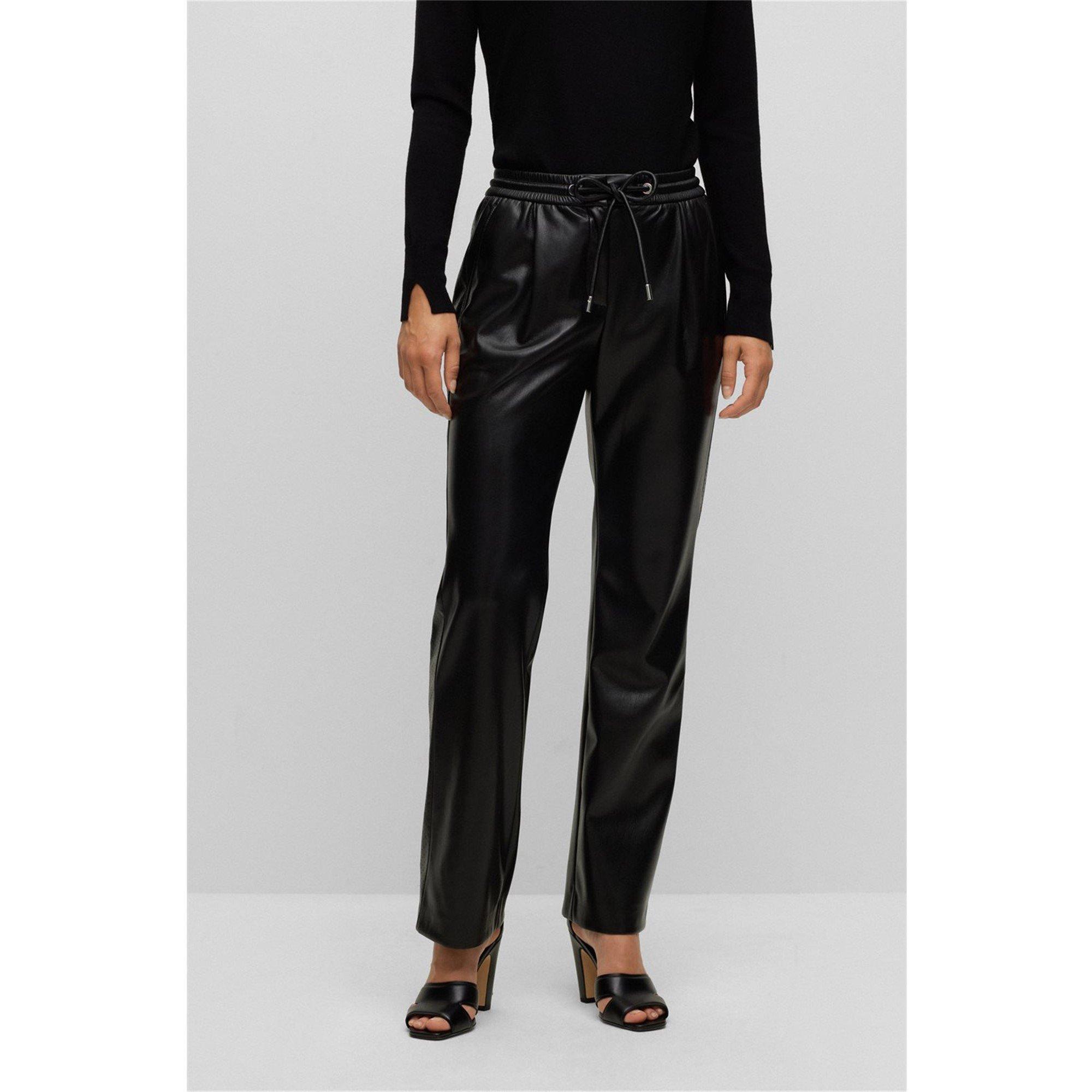 Black 001 - Boss - Women's Tareta Straight Trousers, Premium Faux Leather - 1