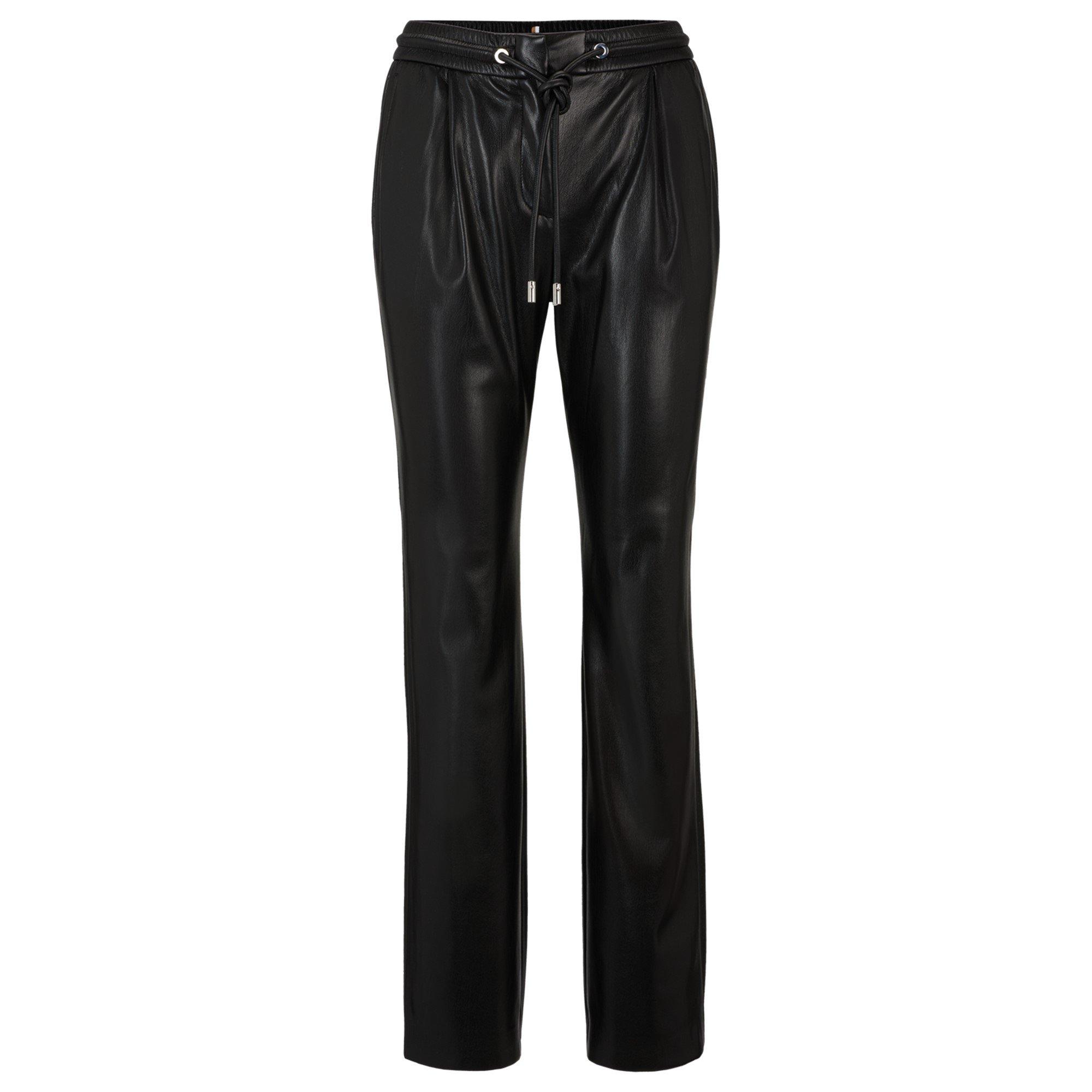 Black 001 - Boss - Women's Tareta Straight Trousers, Premium Faux Leather - 7