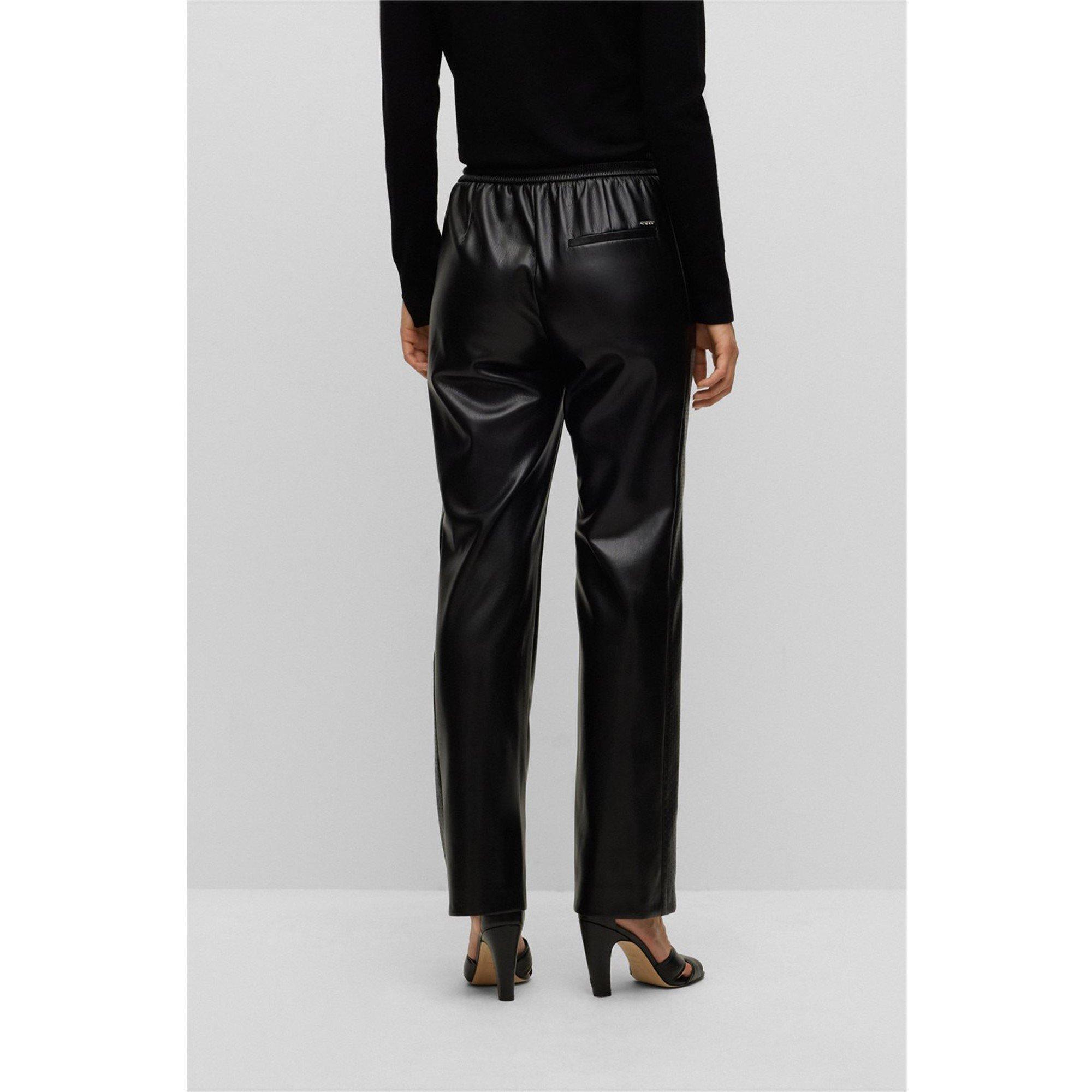 Black 001 - Boss - Women's Tareta Straight Trousers, Premium Faux Leather - 3