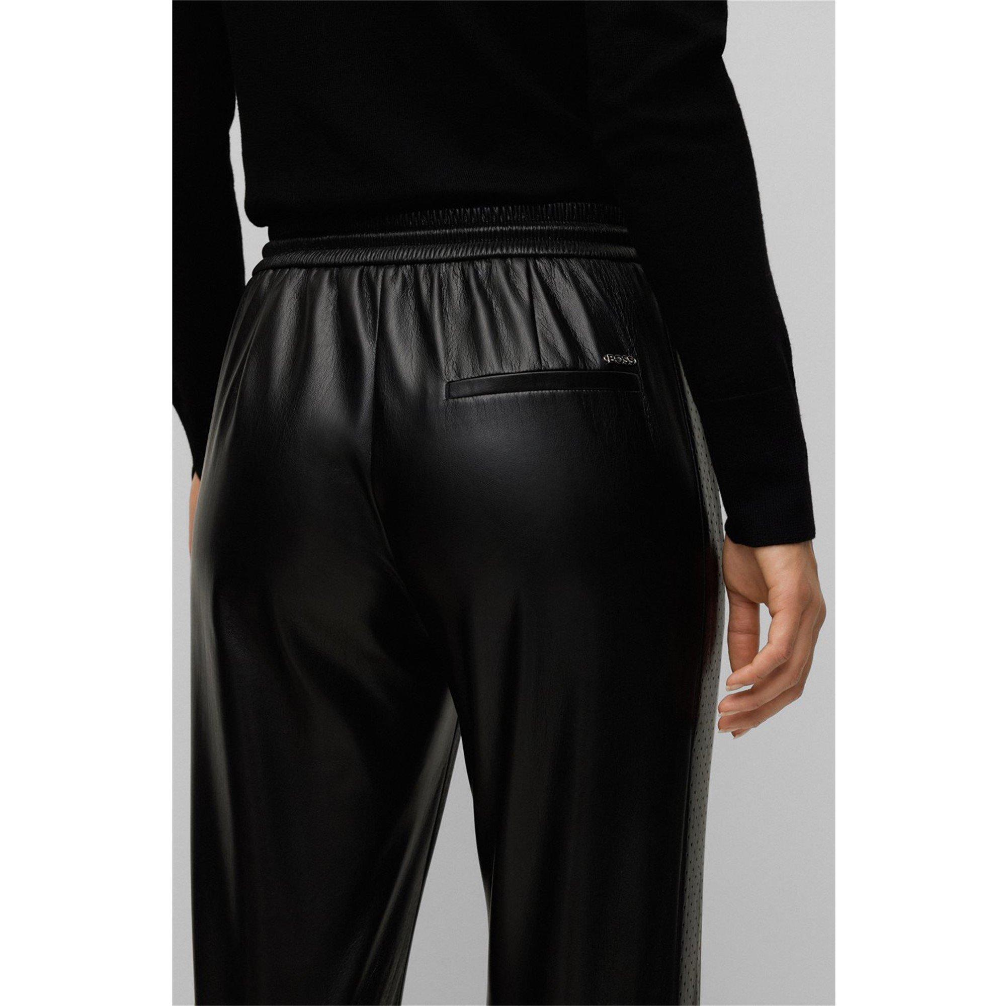 Black 001 - Boss - Women's Tareta Straight Trousers, Premium Faux Leather - 5