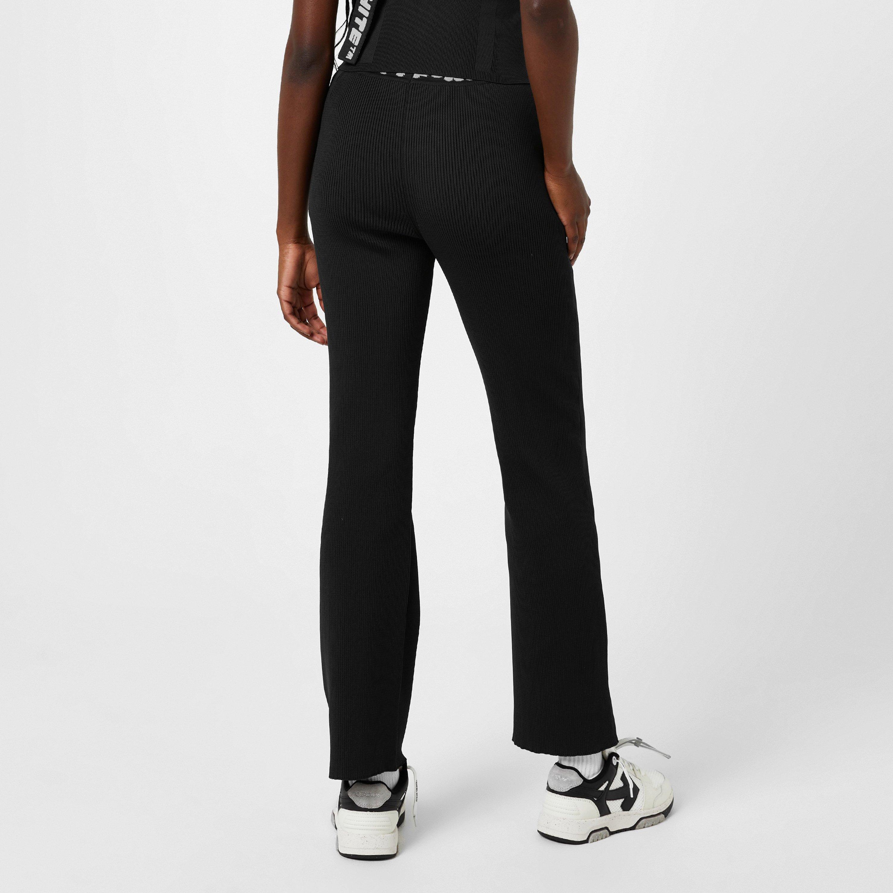 Black - Off White - Women's Ribbed Knitted Trousers - 2