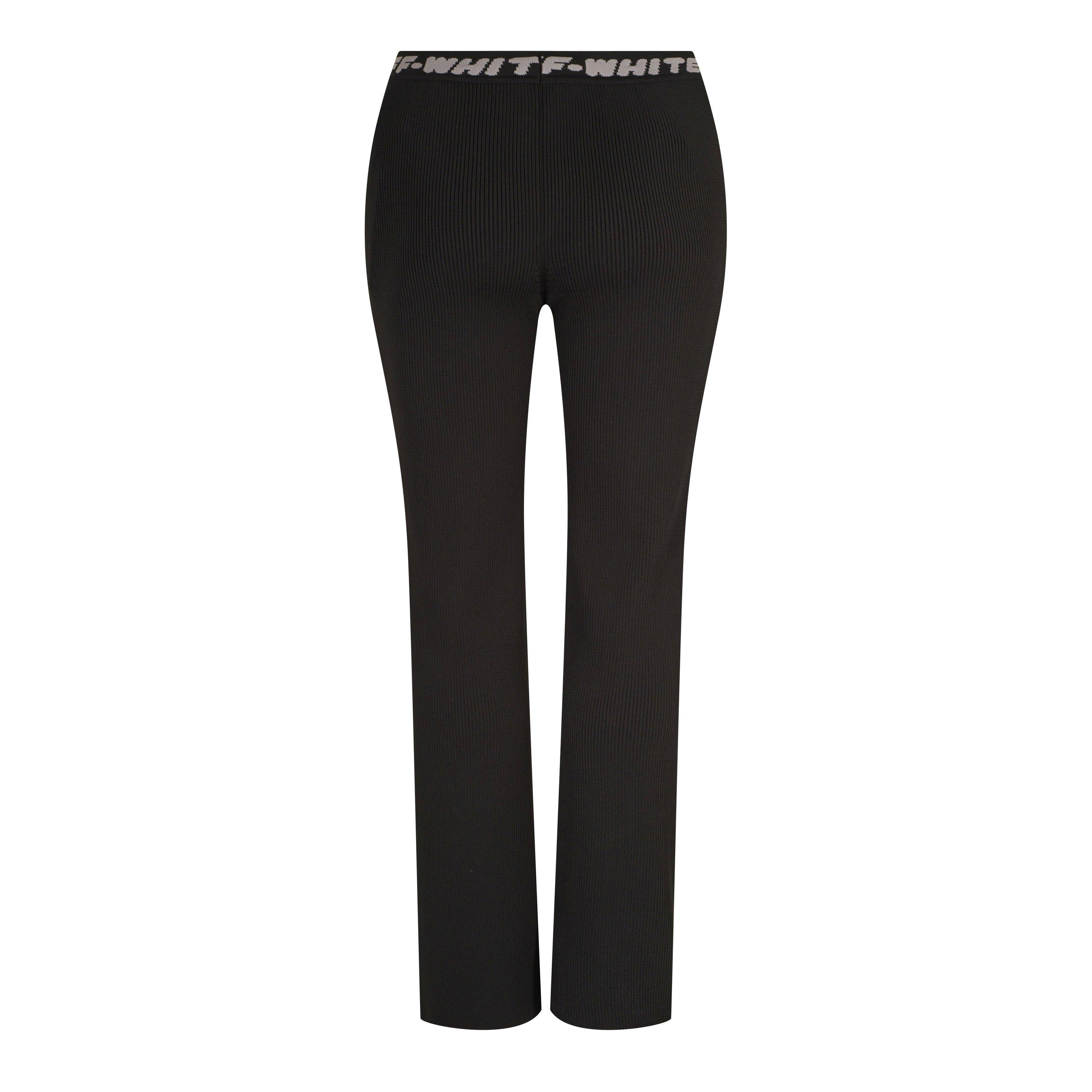 Black - Off White - Women's Ribbed Knitted Trousers - 5