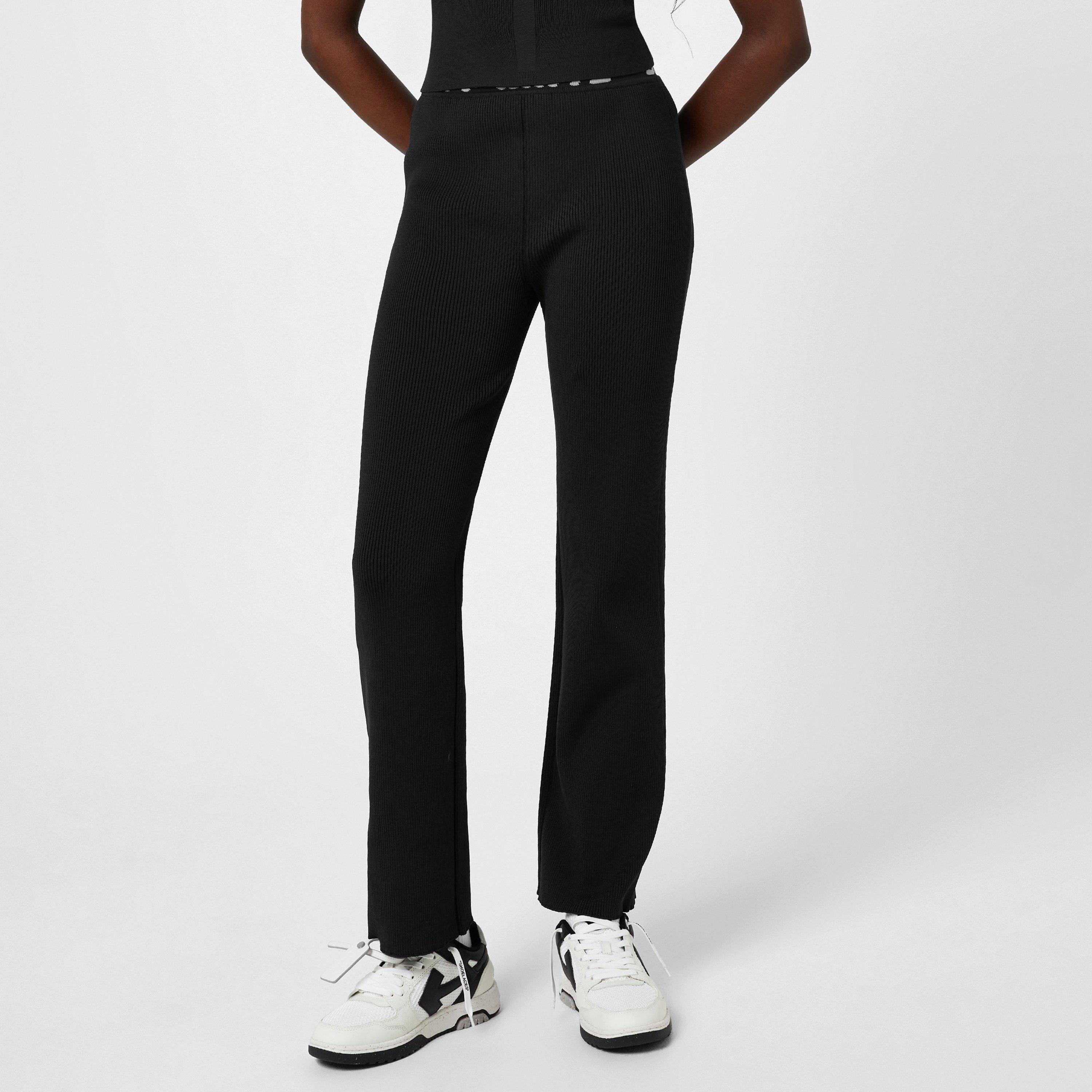 Black - Off White - Women's Ribbed Knitted Trousers - 3
