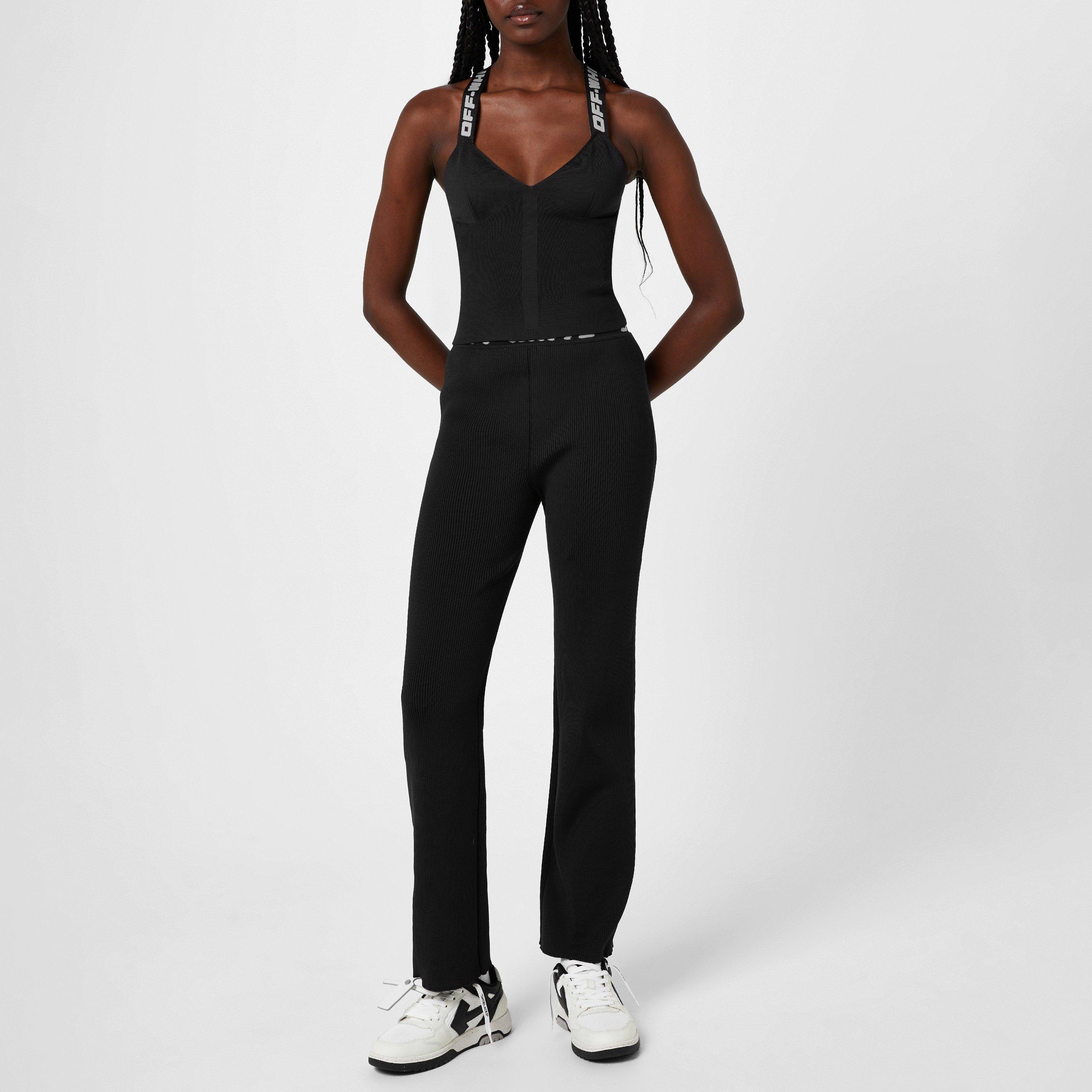 Black - Off White - Women's Ribbed Knitted Trousers - 5