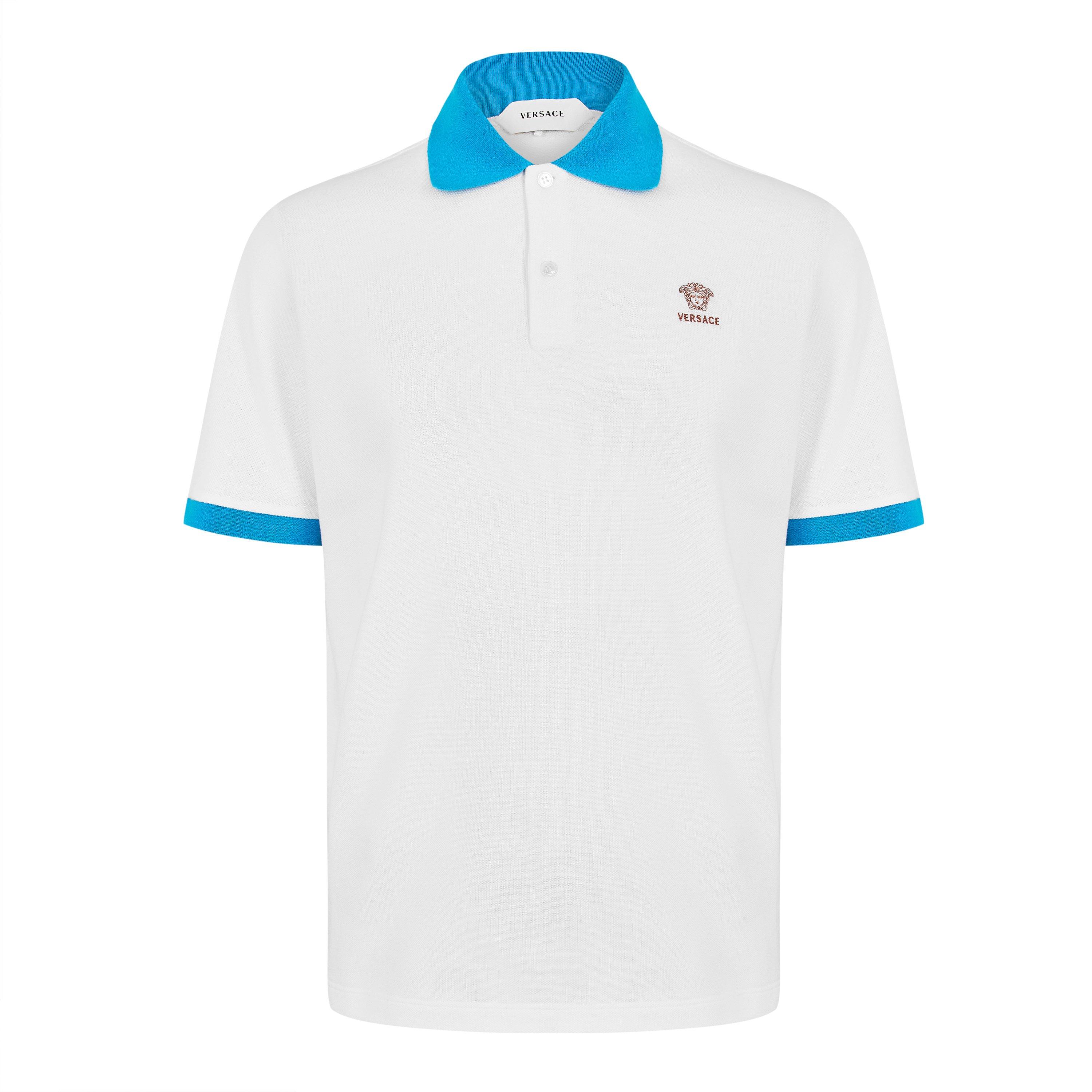Versace Men's Short Sleeve Polo Shirt - White/Azure - XL
