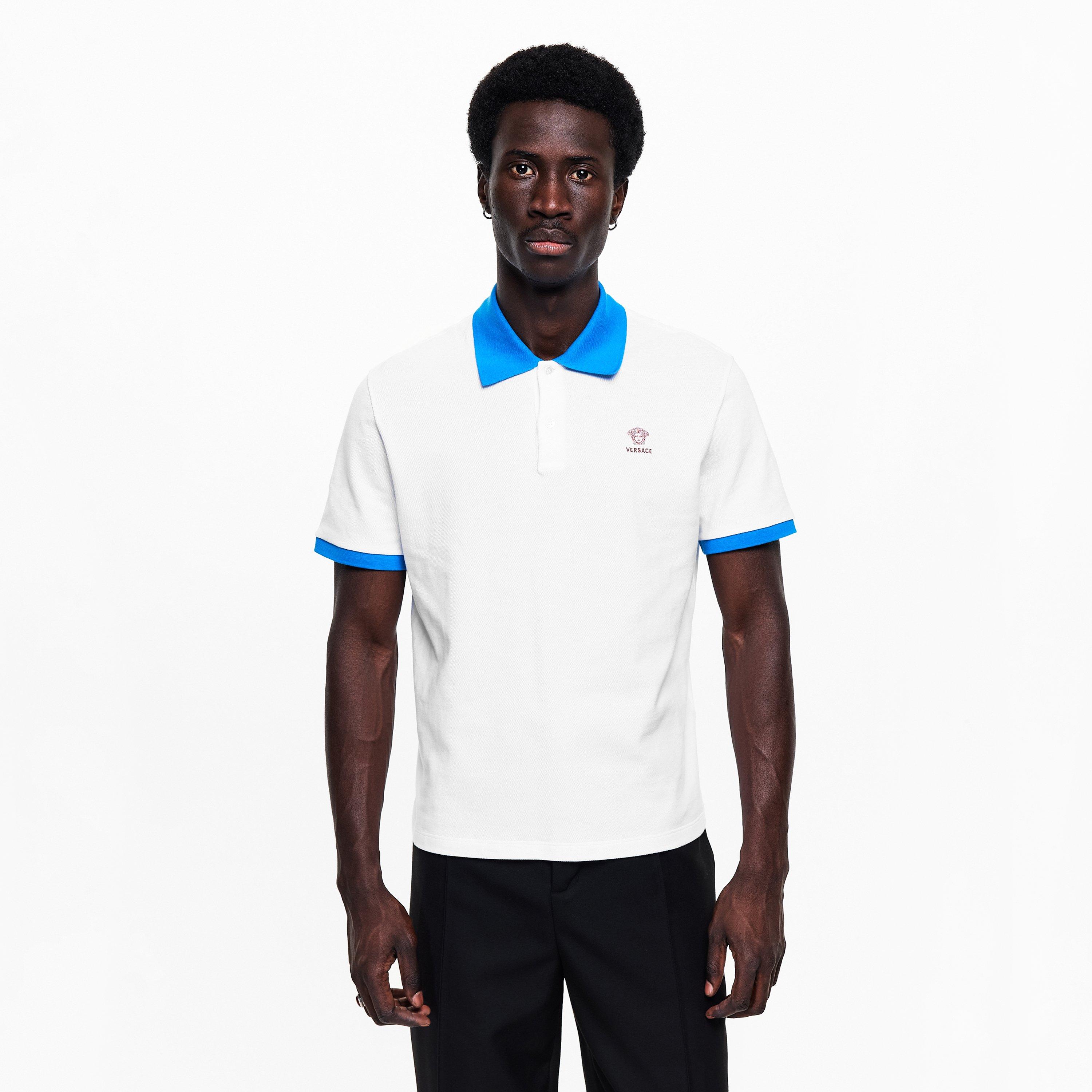 White/Azure - Versace - Men's Short Sleeve Polo Shirt - 3