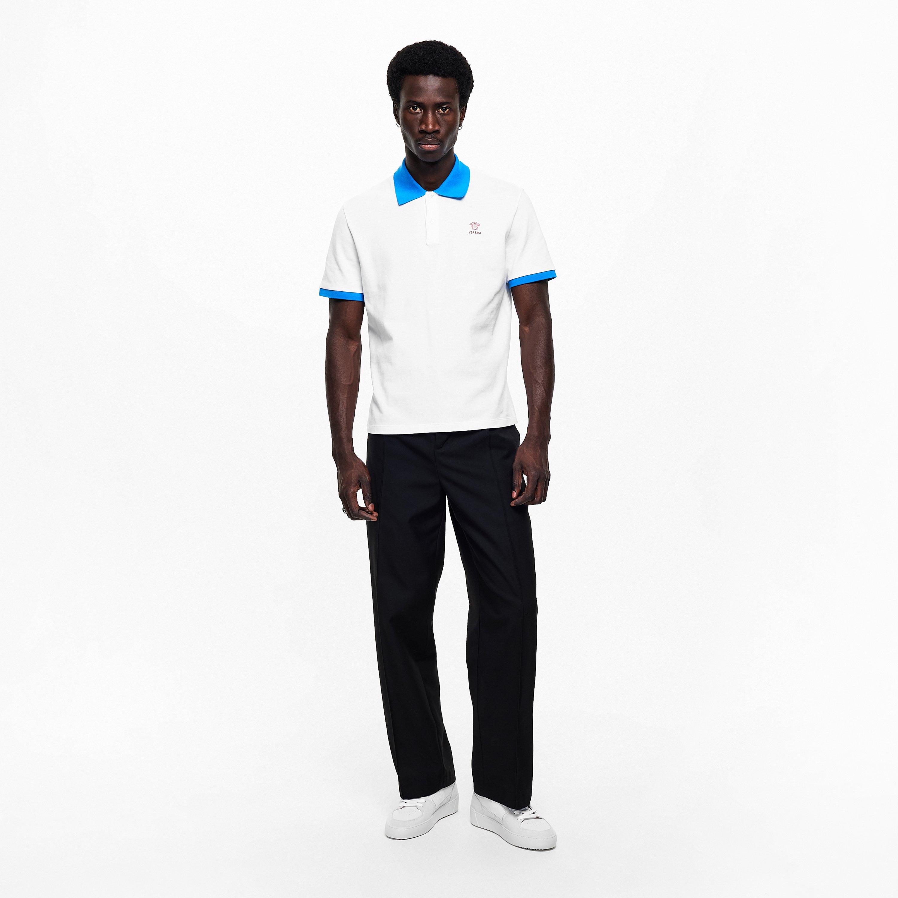 White/Azure - Versace - Men's Short Sleeve Polo Shirt - 6