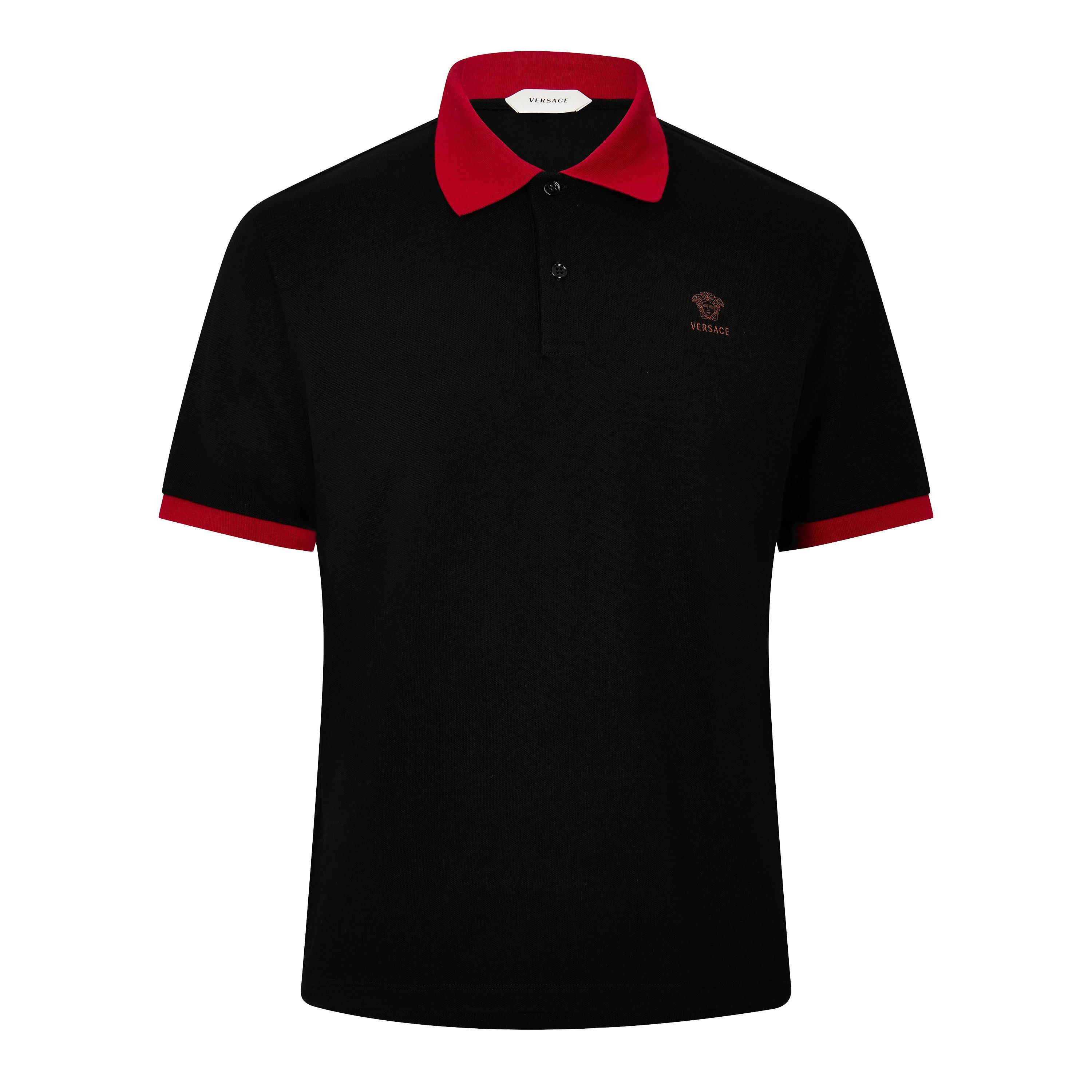 Versace Men's Short Sleeve Polo Shirt - Black/Lipstick - XL