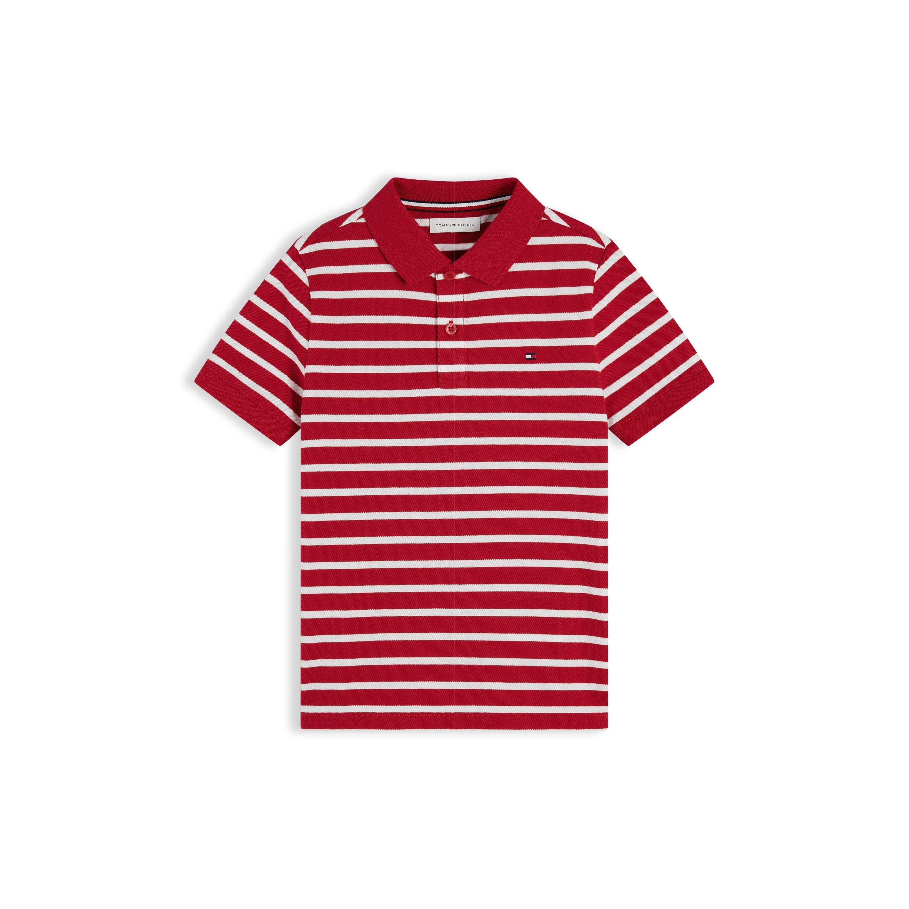 Tommy Hilfiger Boys Kids' Short Sleeve Polo Shirt - Red Stripe 0Ew - 16Y