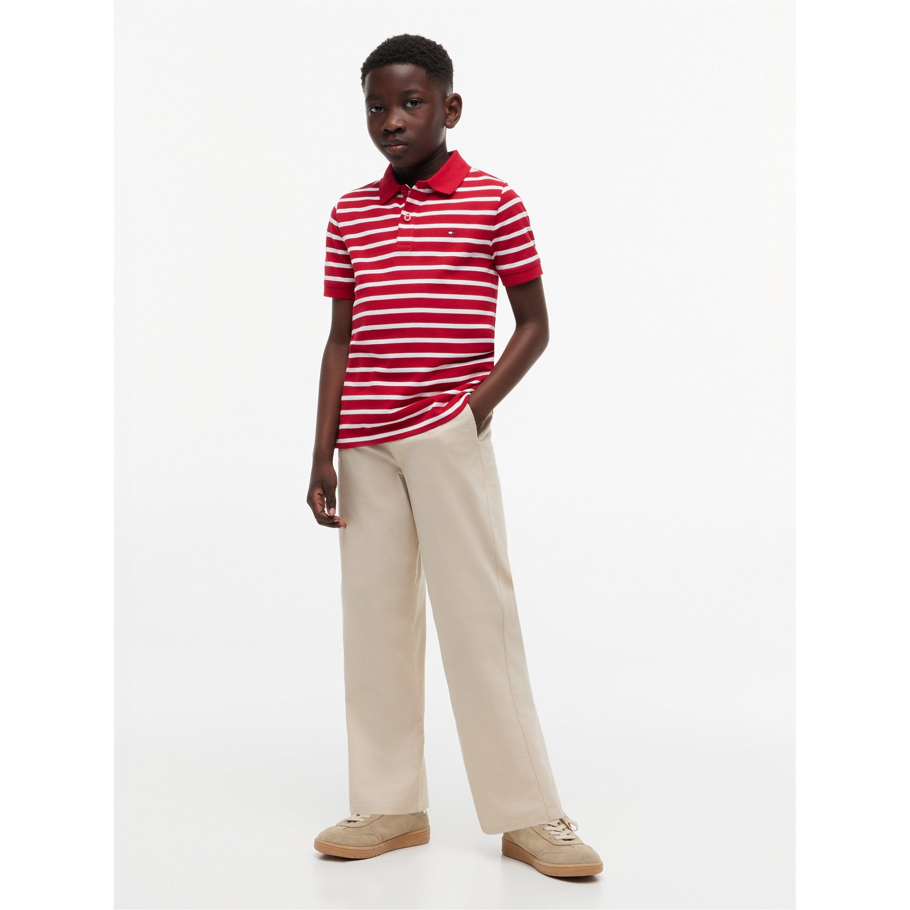 Red Stripe 0EW - Tommy Hilfiger - Kids' Short Sleeve Polo Shirt - 2