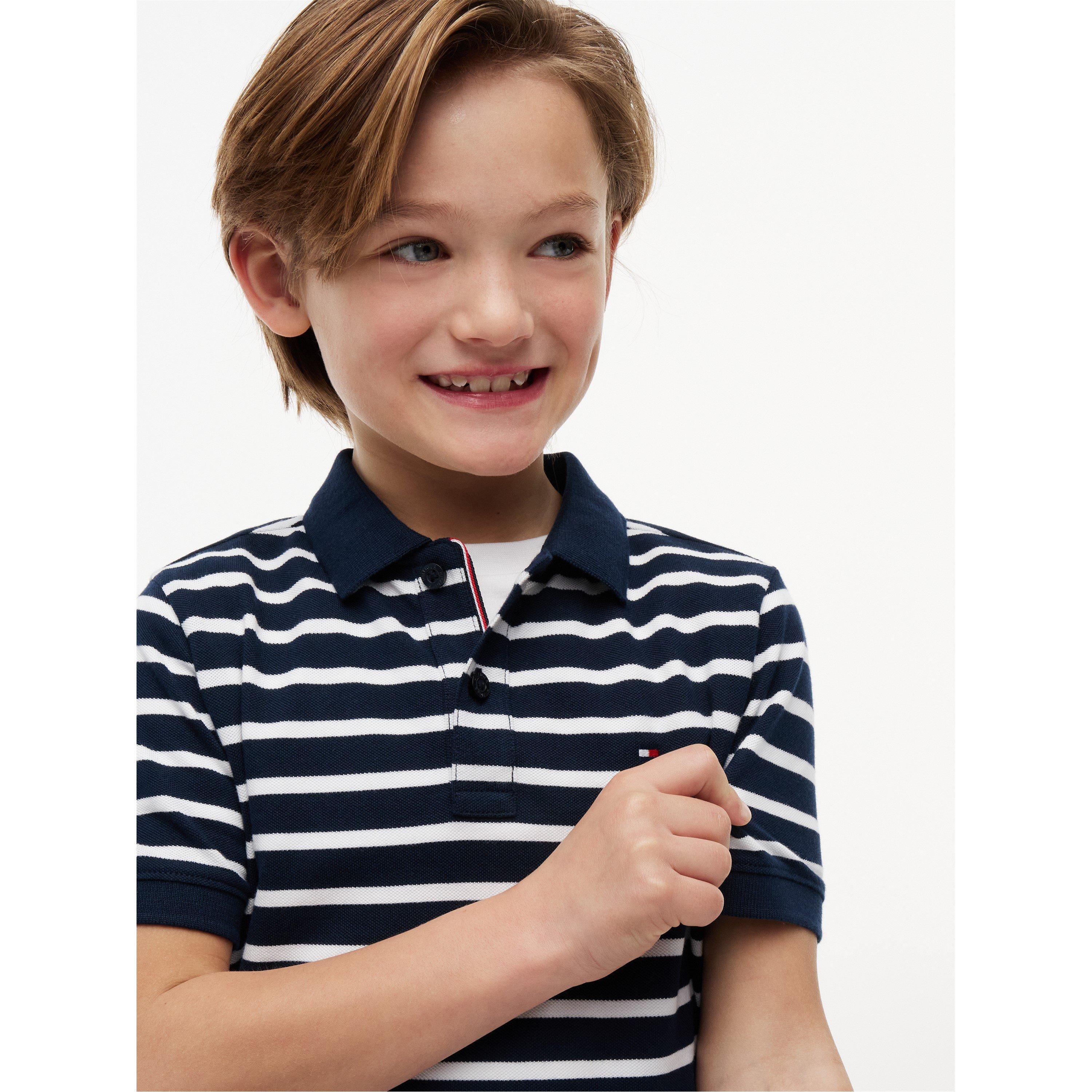 Navy Stripe 0A5 - Tommy Hilfiger - Kids' Short Sleeve Polo Shirt - 4
