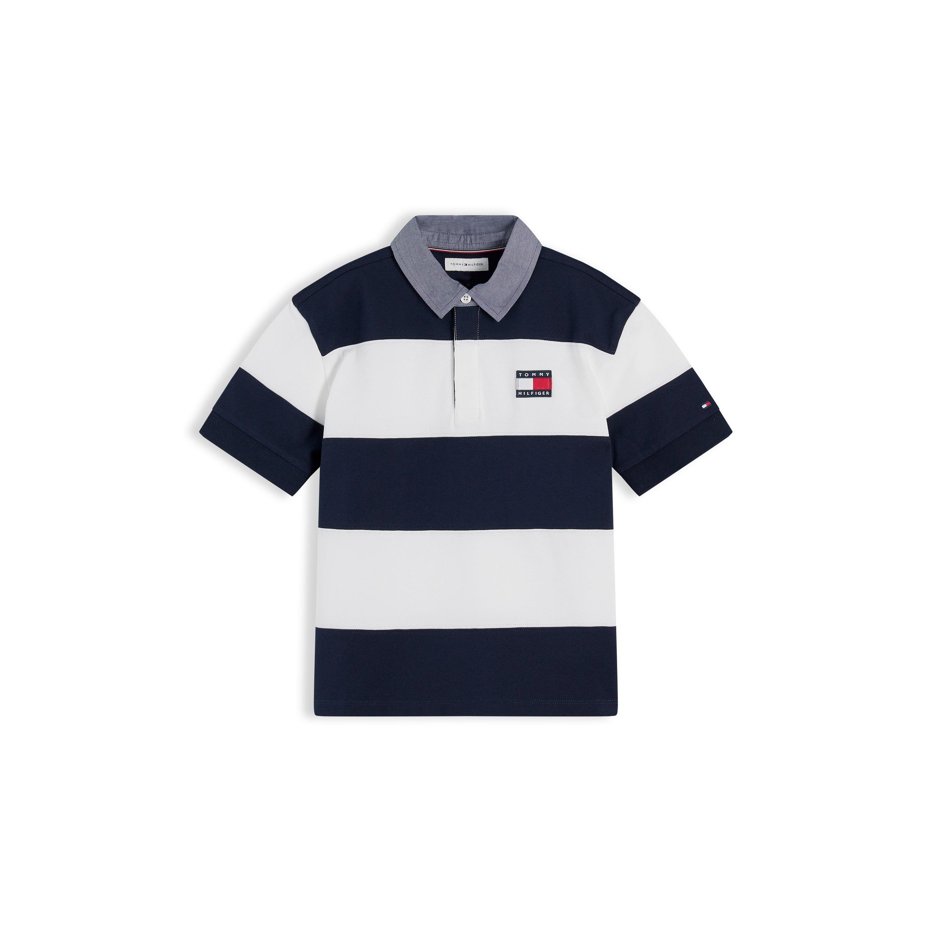 Tommy Hilfiger Kids' Short Sleeve Polo Shirt - Navy Stripe C1G - Size 16Y